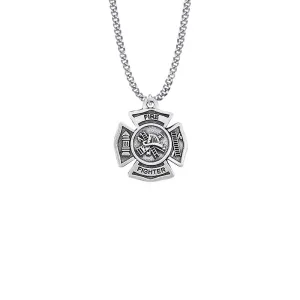 1-1/8 Inch Pewter Fire Department Maltese Shield Medal with Cross on Back