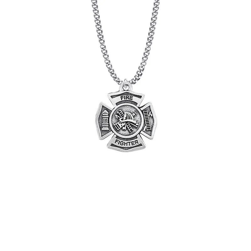 1-1/8 Inch Pewter Fire Department Maltese Shield Medal with Cross on Back