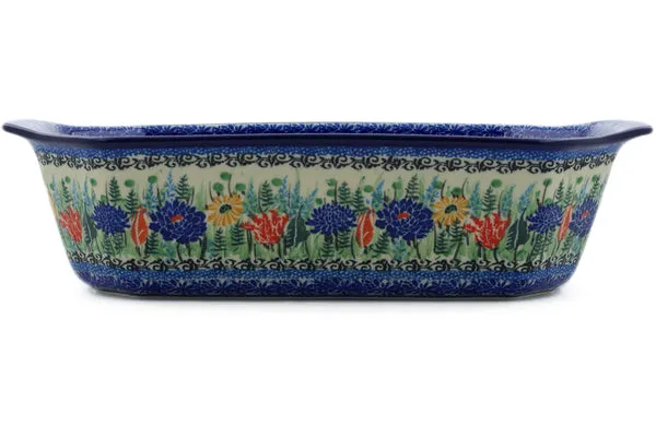 14" Rectangular Baker with Handles - Splendid Blue Bell