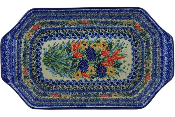 14" Rectangular Baker with Handles - Splendid Blue Bell