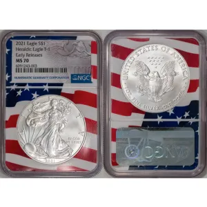 2021 Type-1 American Silver Eagle - NGC 70 Scarce Flag Core