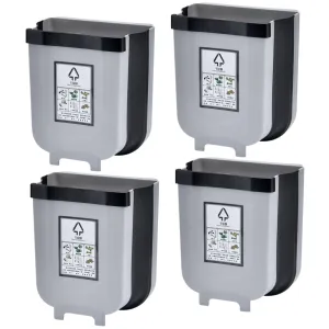 4x 9L Kitchen Wall Mounted Foldable Waste Bin Hanging Trash Can - Brown
