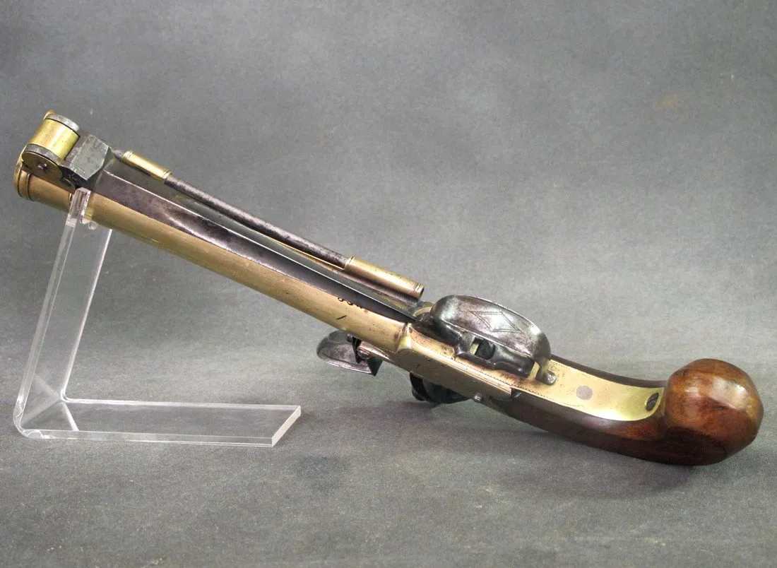 British Brass Waters Patent Blunderbuss Flintlock Pistol with Spring Bayonet