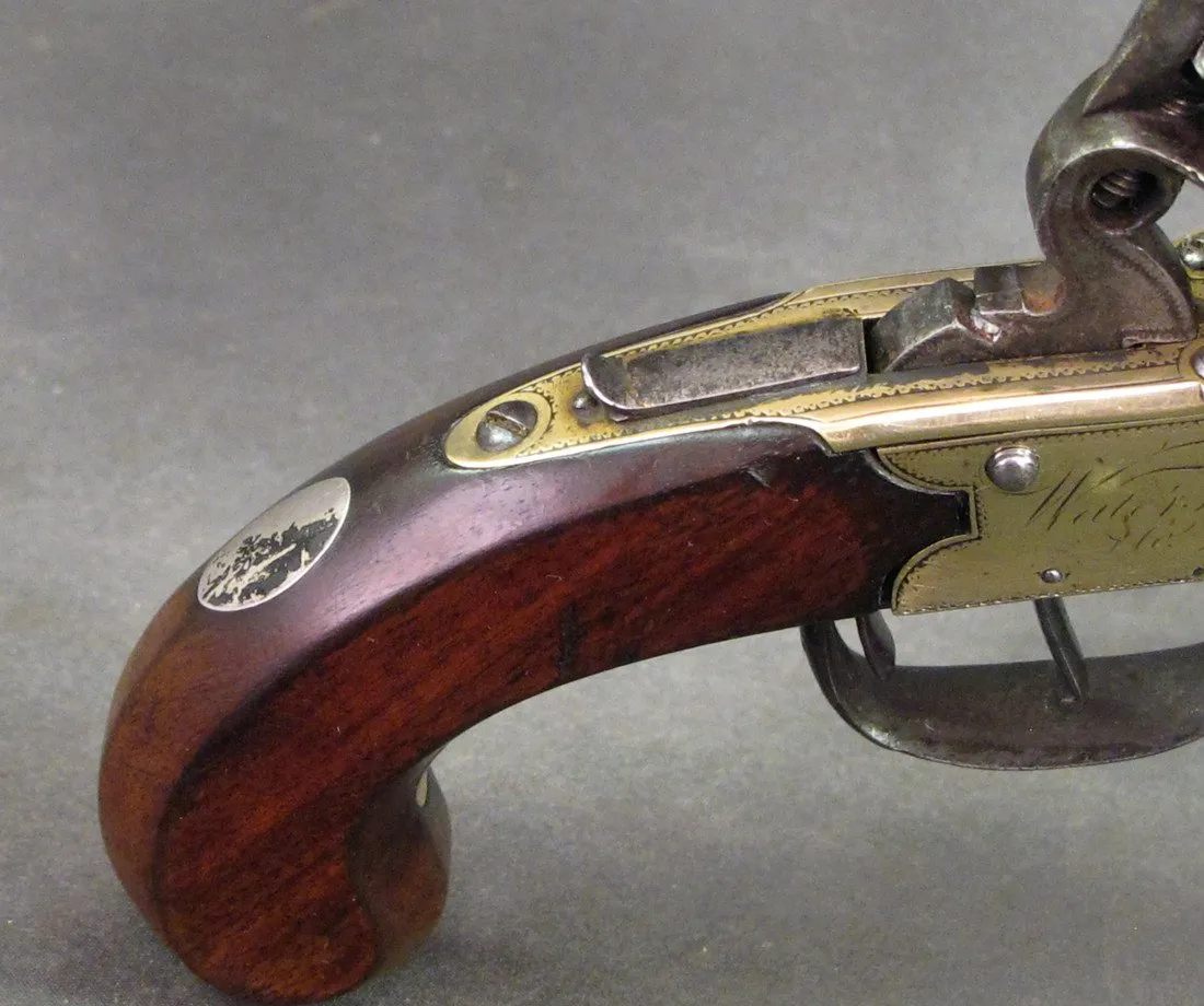 British Brass Waters Patent Blunderbuss Flintlock Pistol with Spring Bayonet