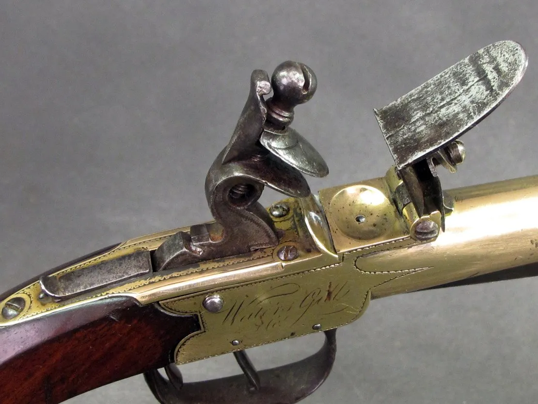 British Brass Waters Patent Blunderbuss Flintlock Pistol with Spring Bayonet