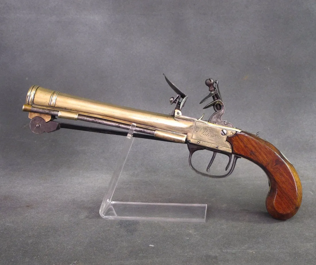 British Brass Waters Patent Blunderbuss Flintlock Pistol with Spring Bayonet