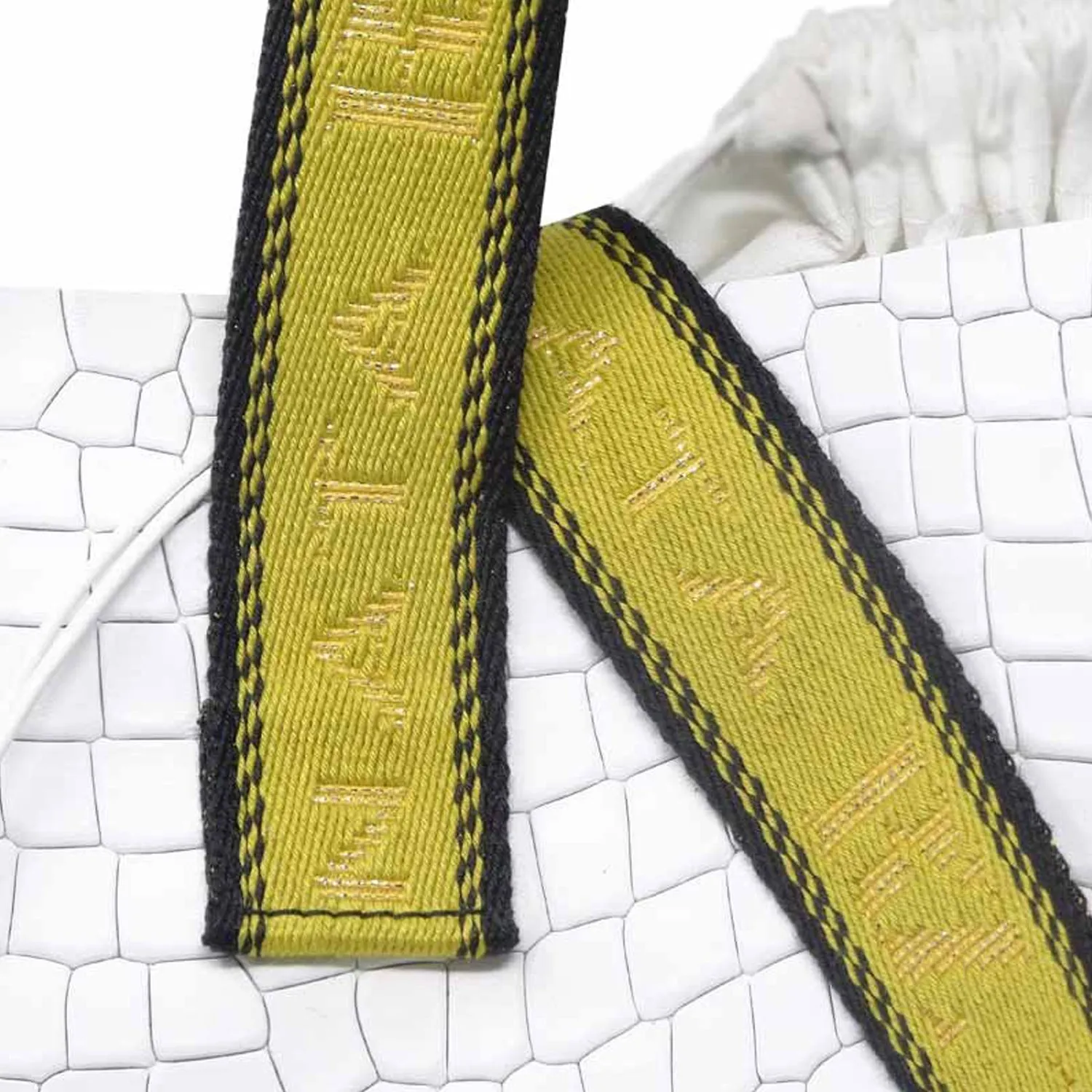 California white bag with text straps