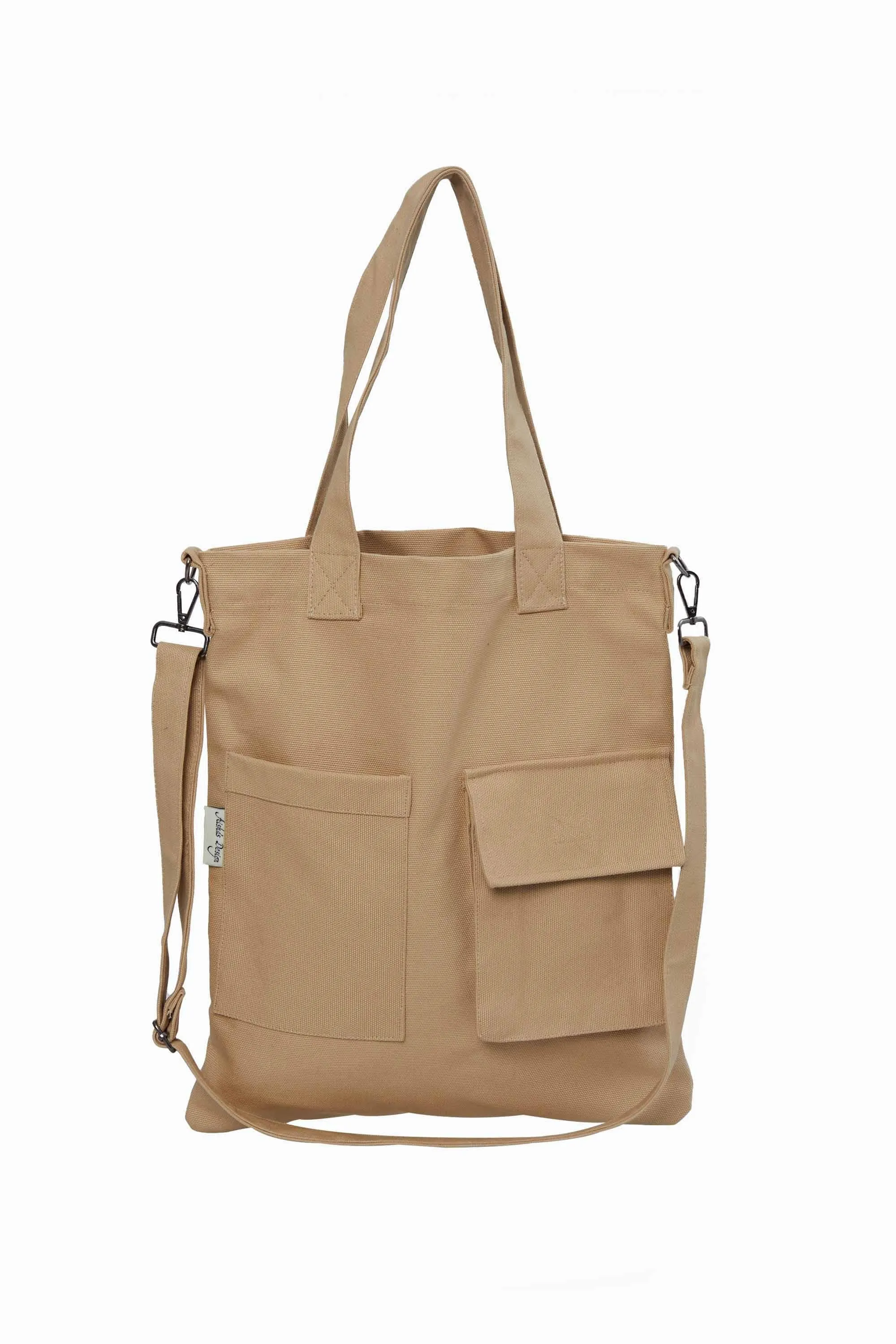 Canvas Hand Shoulder Tote Bag with Front Pockets Casual Large Capacity Daily Travel Shopping Bag,CK-20