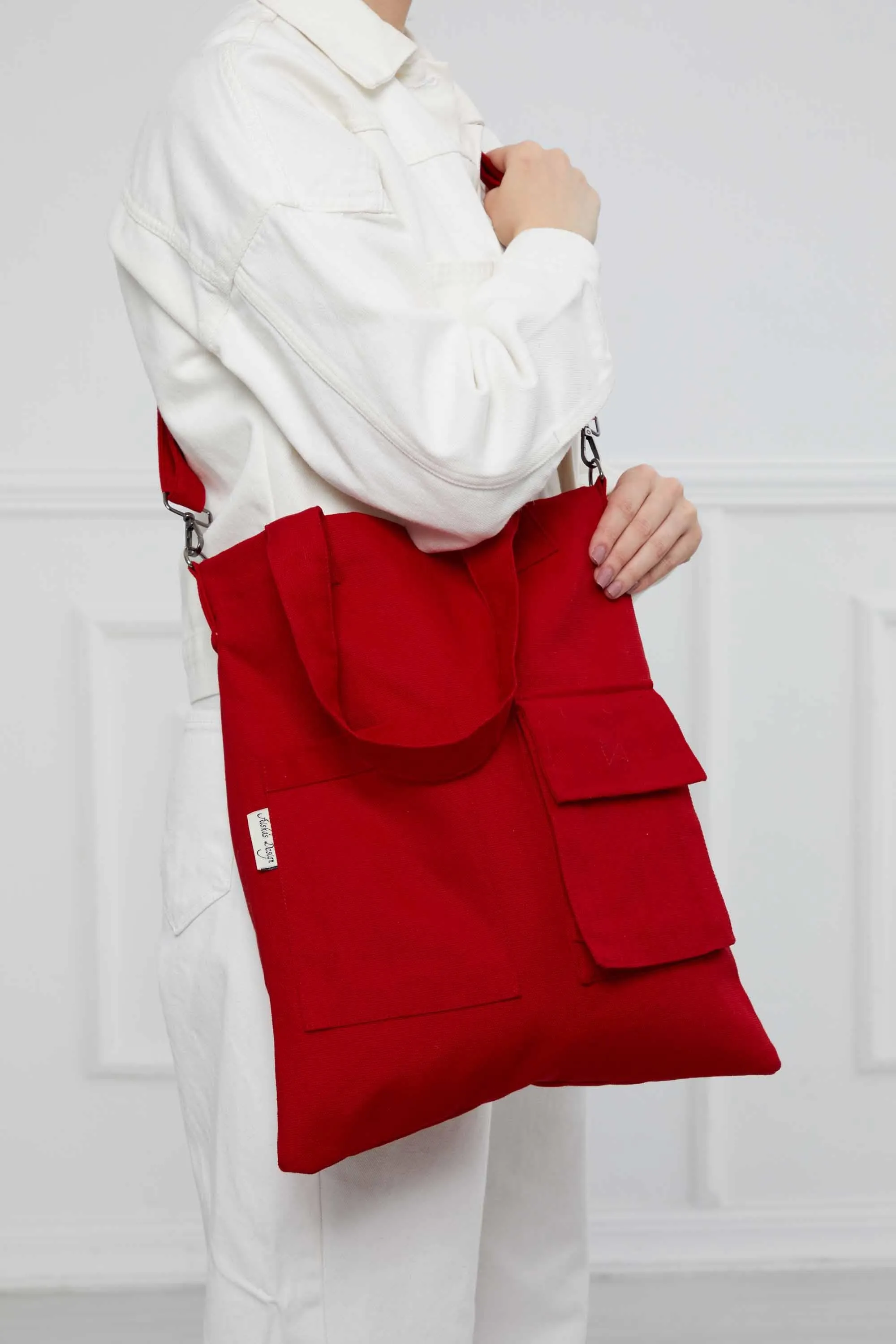 Canvas Hand Shoulder Tote Bag with Front Pockets Casual Large Capacity Daily Travel Shopping Bag,CK-20