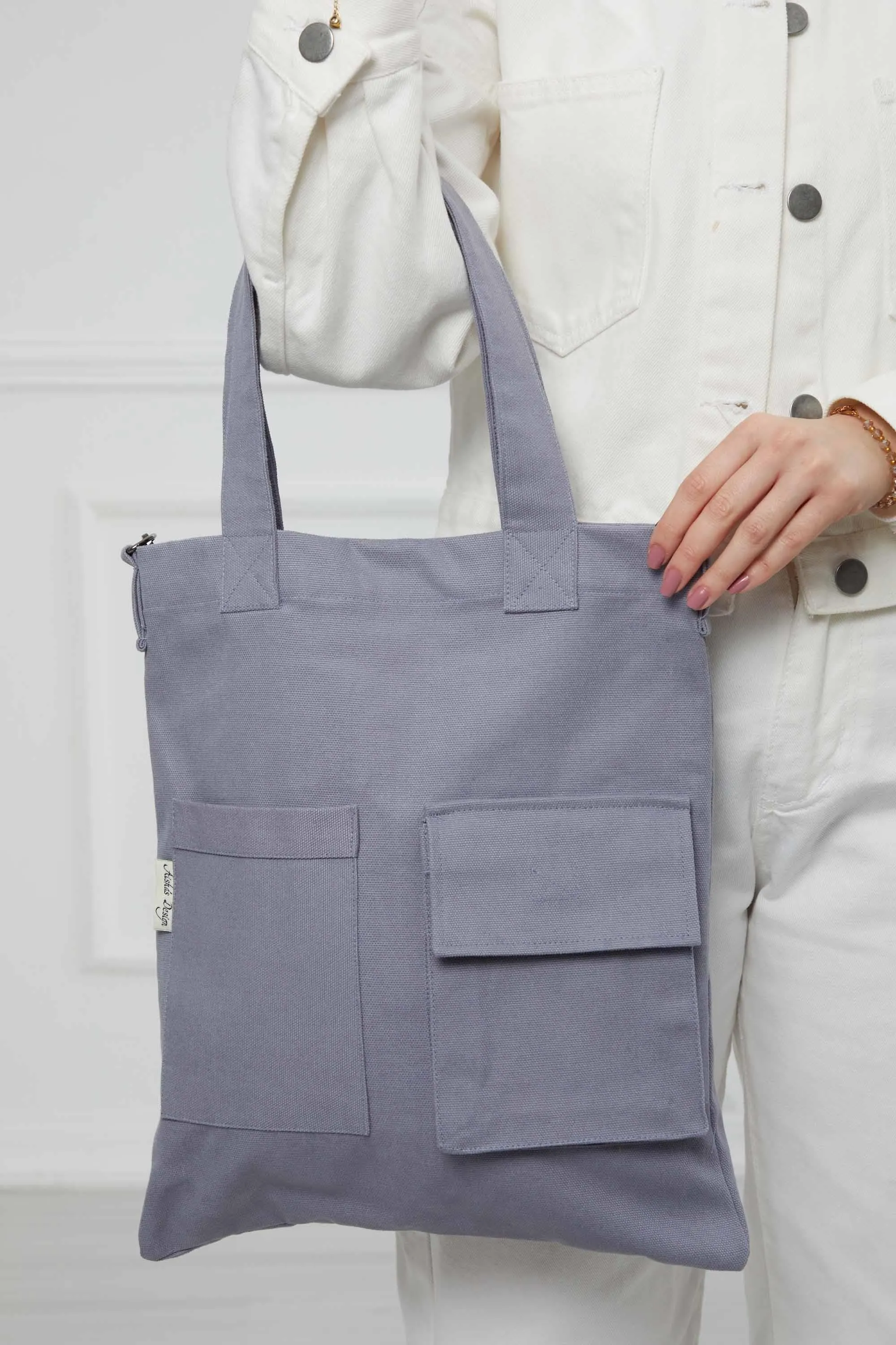 Canvas Hand Shoulder Tote Bag with Front Pockets Casual Large Capacity Daily Travel Shopping Bag,CK-20