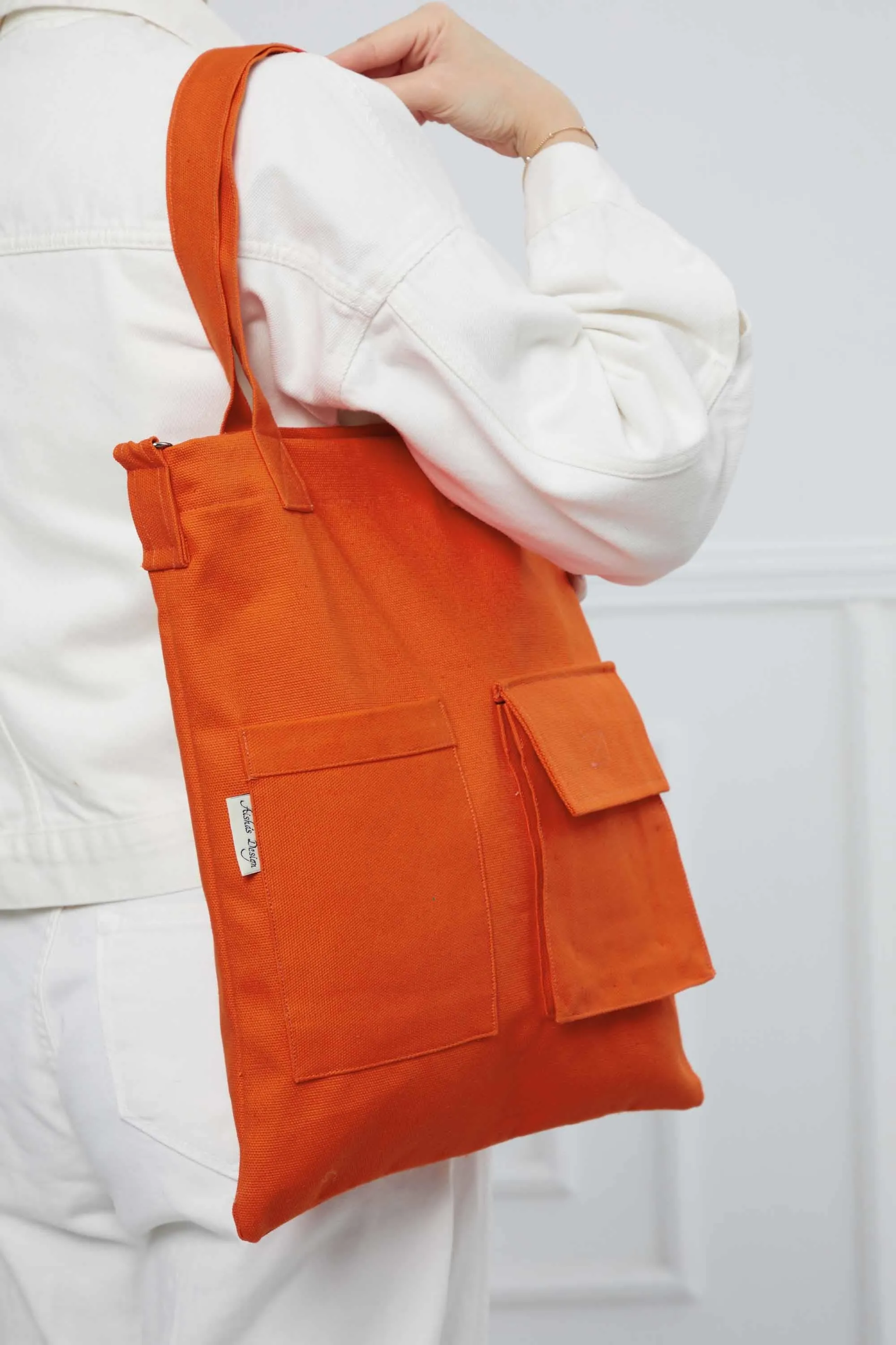 Canvas Hand Shoulder Tote Bag with Front Pockets Casual Large Capacity Daily Travel Shopping Bag,CK-20