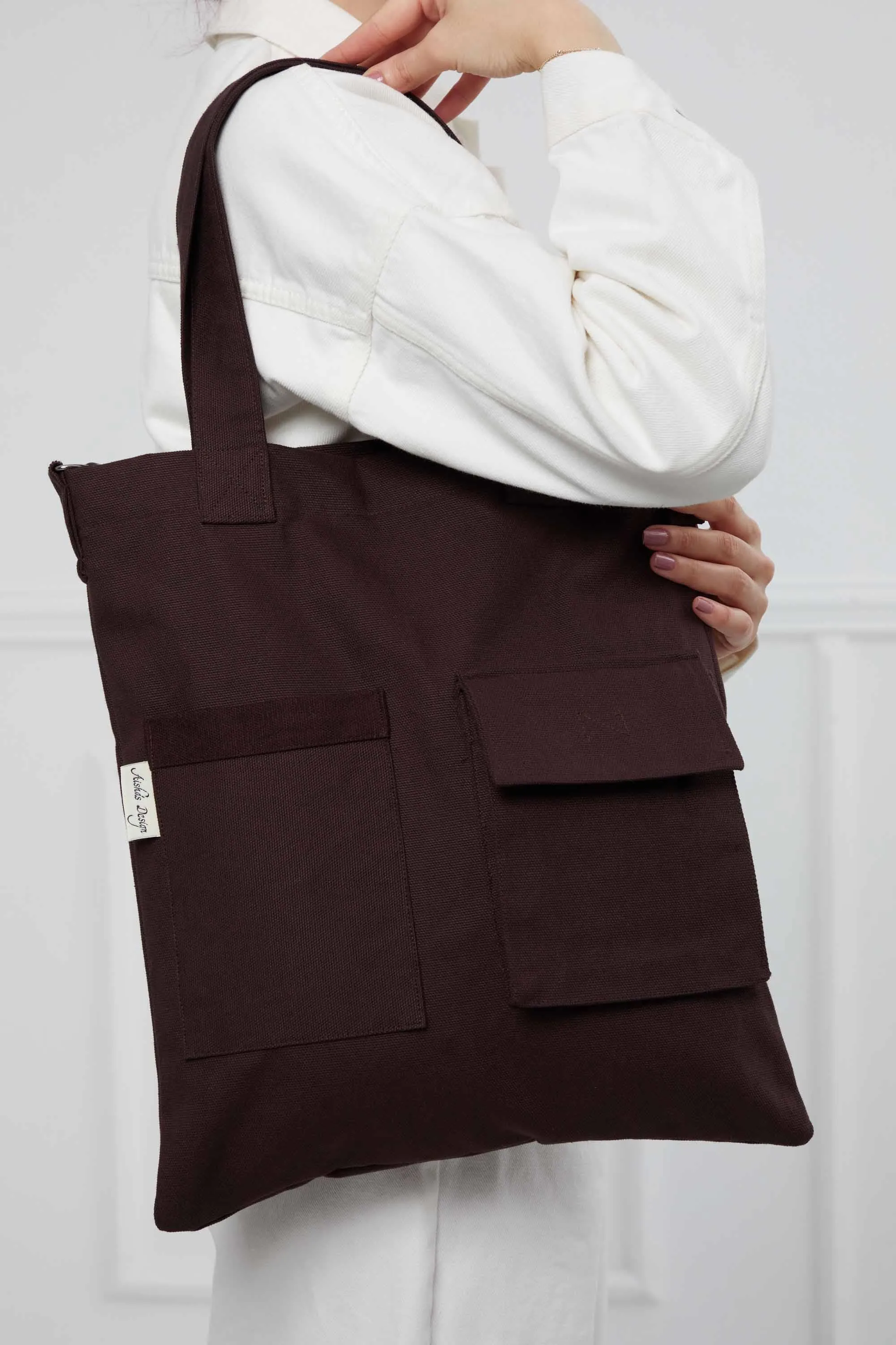Canvas Hand Shoulder Tote Bag with Front Pockets Casual Large Capacity Daily Travel Shopping Bag,CK-20