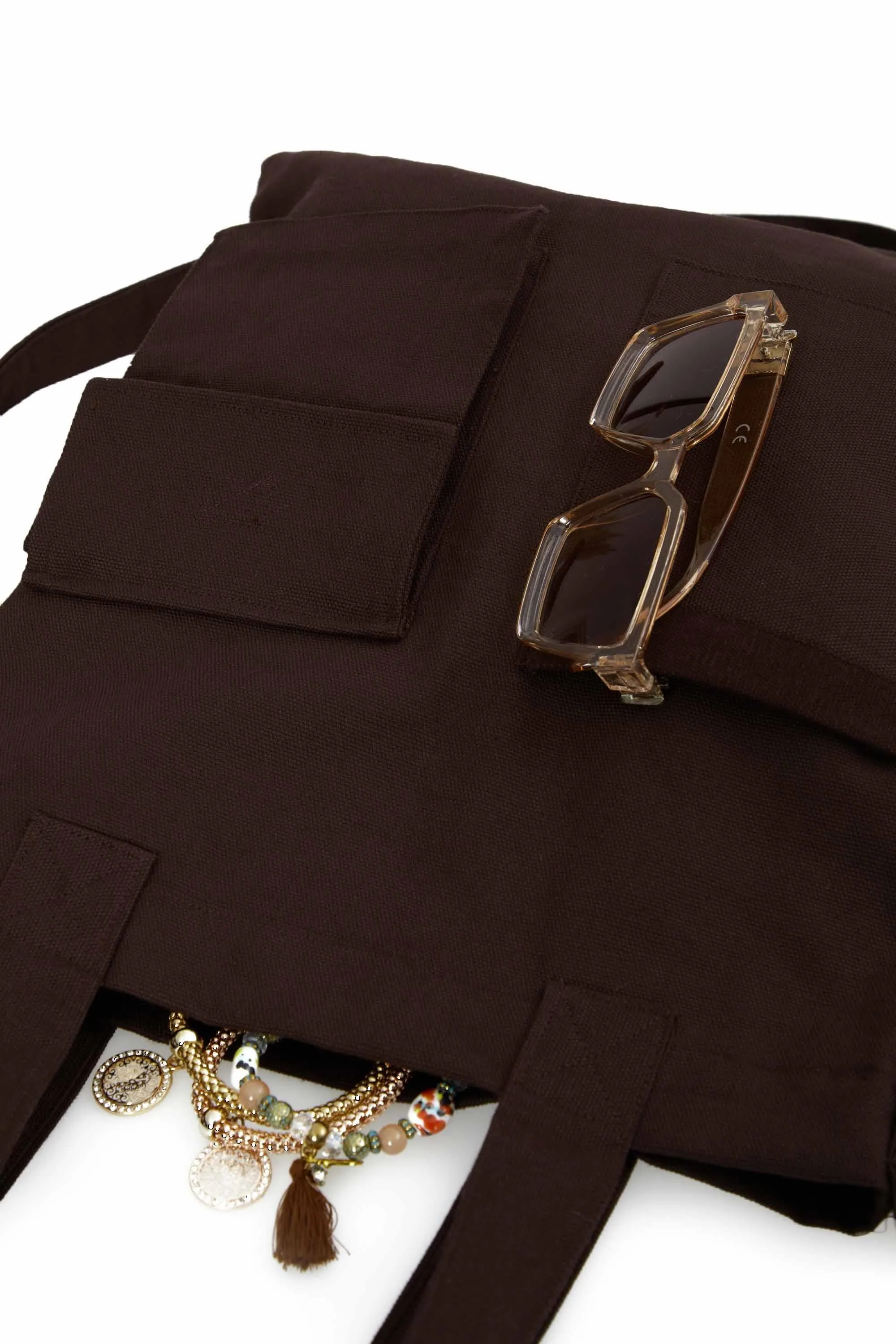 Canvas Hand Shoulder Tote Bag with Front Pockets Casual Large Capacity Daily Travel Shopping Bag,CK-20