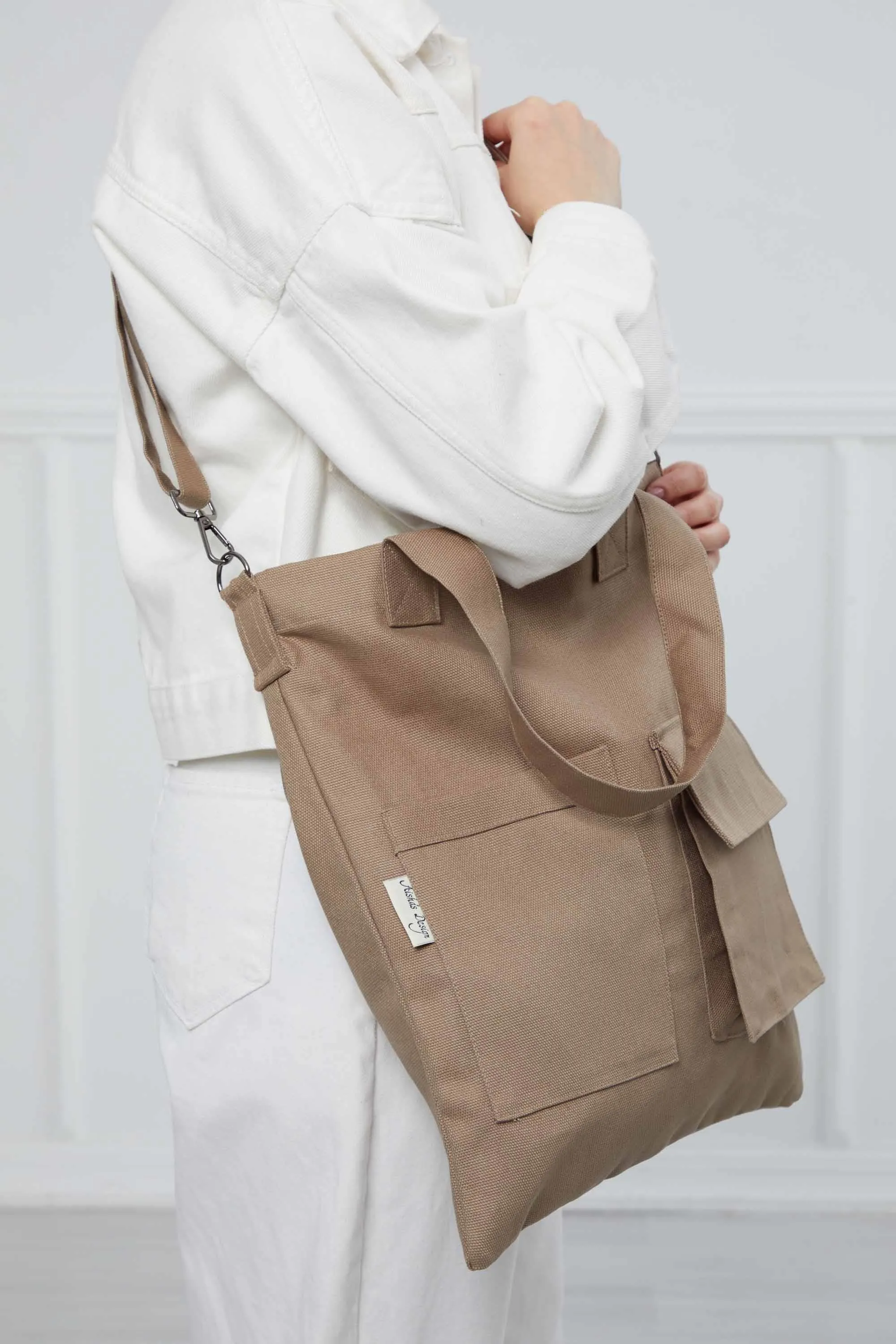 Canvas Hand Shoulder Tote Bag with Front Pockets Casual Large Capacity Daily Travel Shopping Bag,CK-20