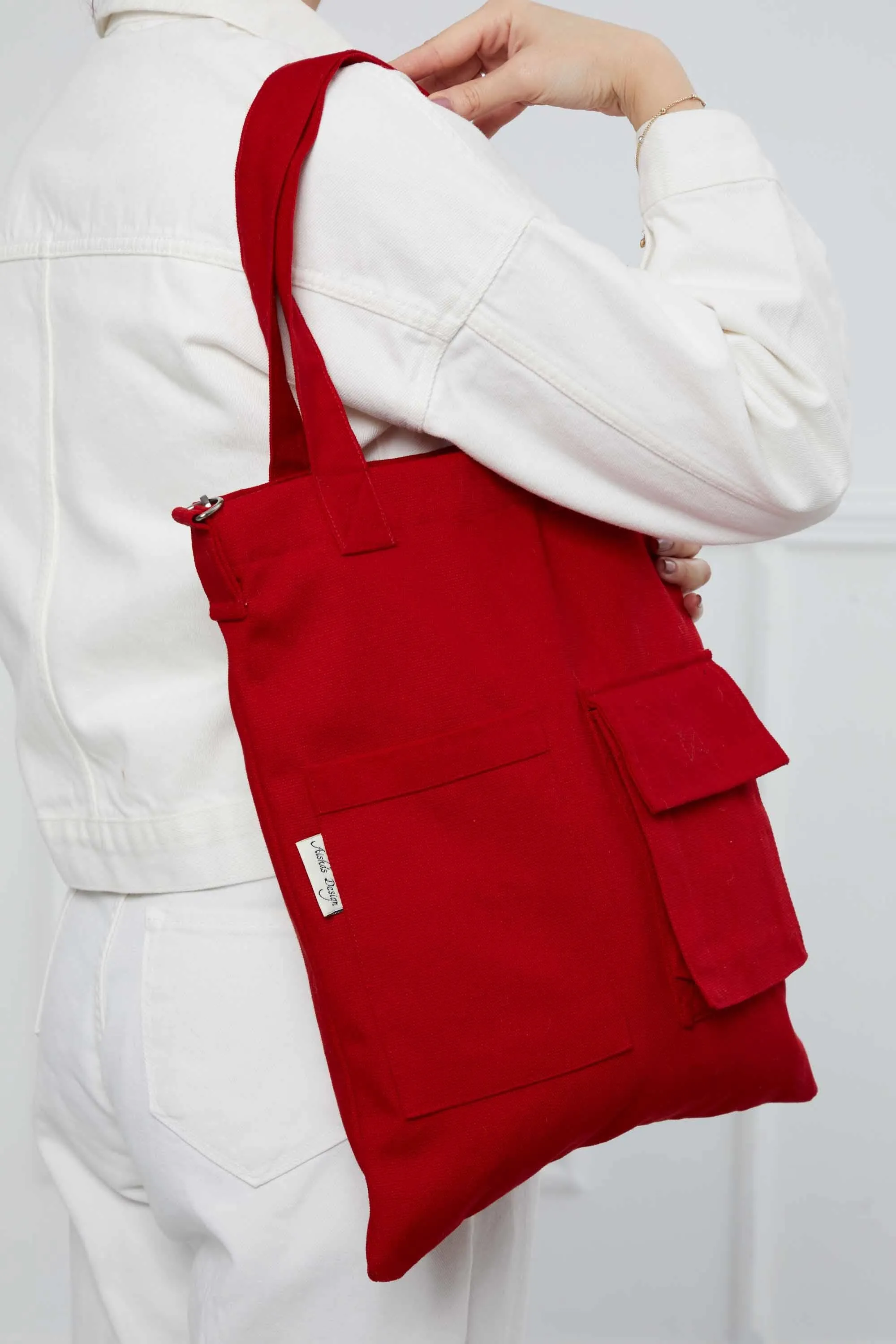 Canvas Hand Shoulder Tote Bag with Front Pockets Casual Large Capacity Daily Travel Shopping Bag,CK-20