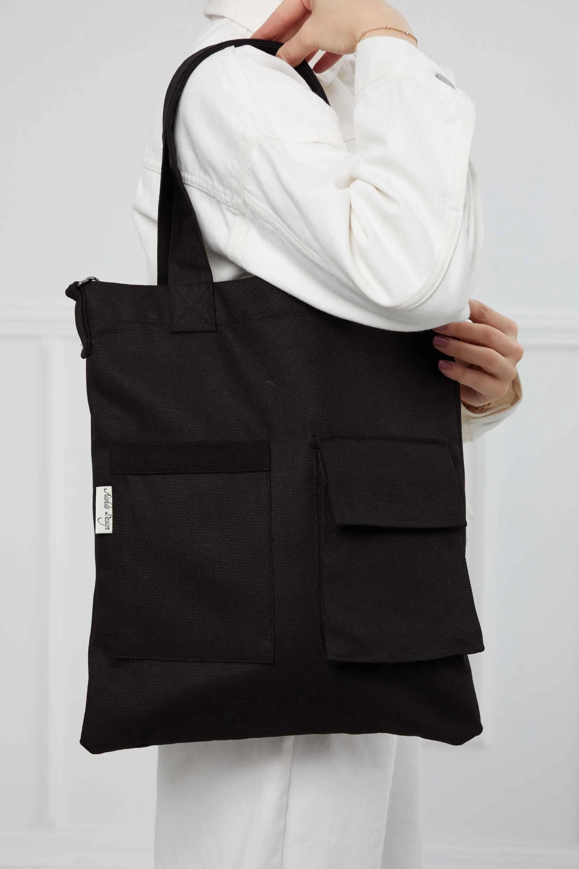 Canvas Hand Shoulder Tote Bag with Front Pockets Casual Large Capacity Daily Travel Shopping Bag,CK-20