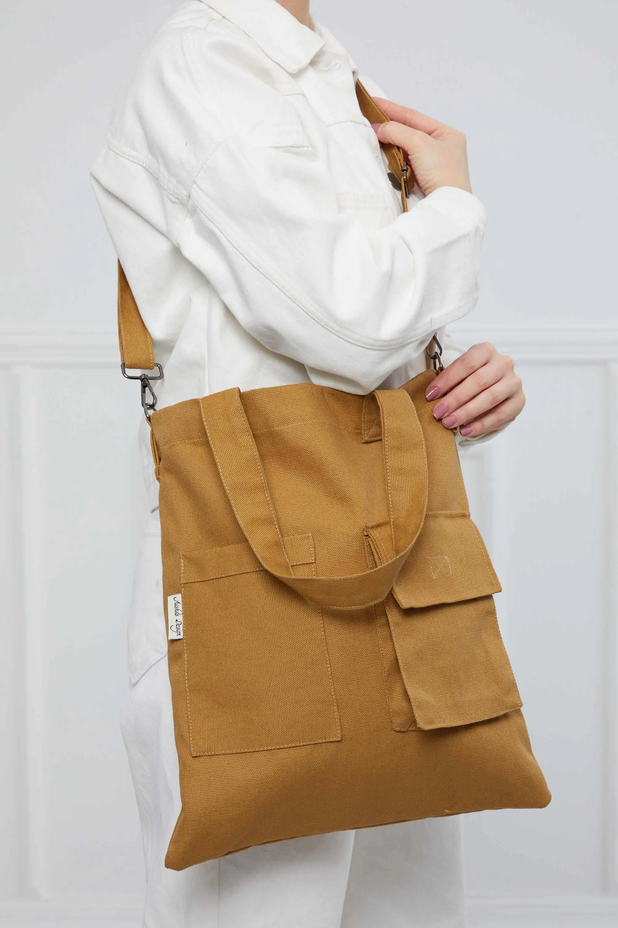 Canvas Hand Shoulder Tote Bag with Front Pockets Casual Large Capacity Daily Travel Shopping Bag,CK-20