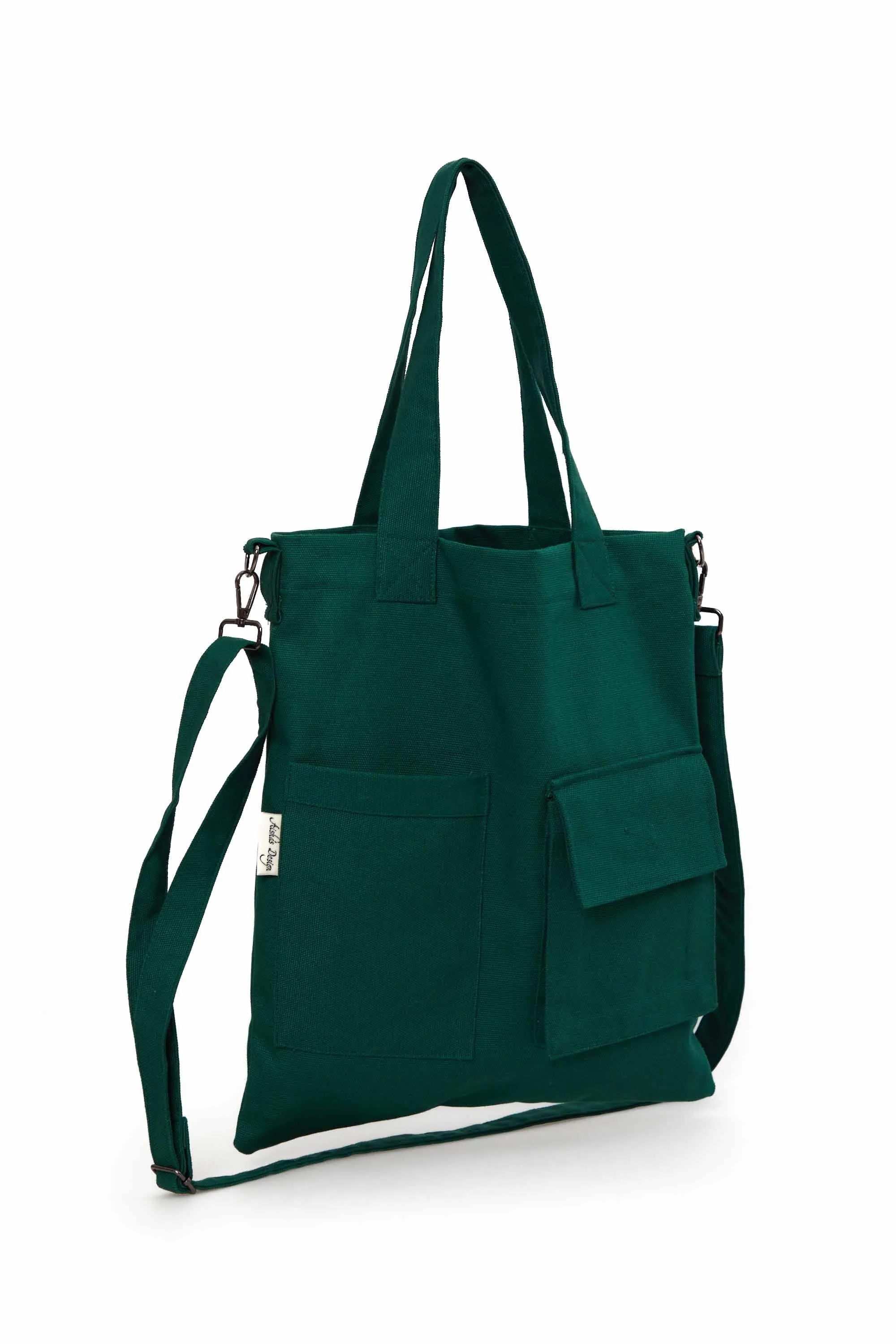 Canvas Hand Shoulder Tote Bag with Front Pockets Casual Large Capacity Daily Travel Shopping Bag,CK-20
