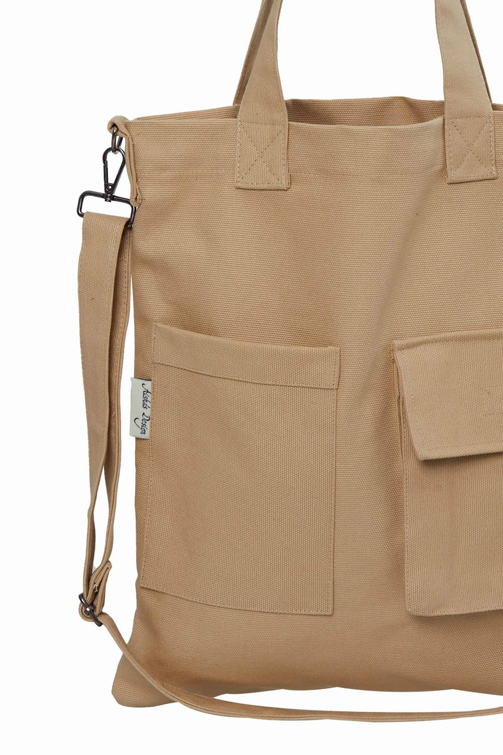 Canvas Hand Shoulder Tote Bag with Front Pockets Casual Large Capacity Daily Travel Shopping Bag,CK-20