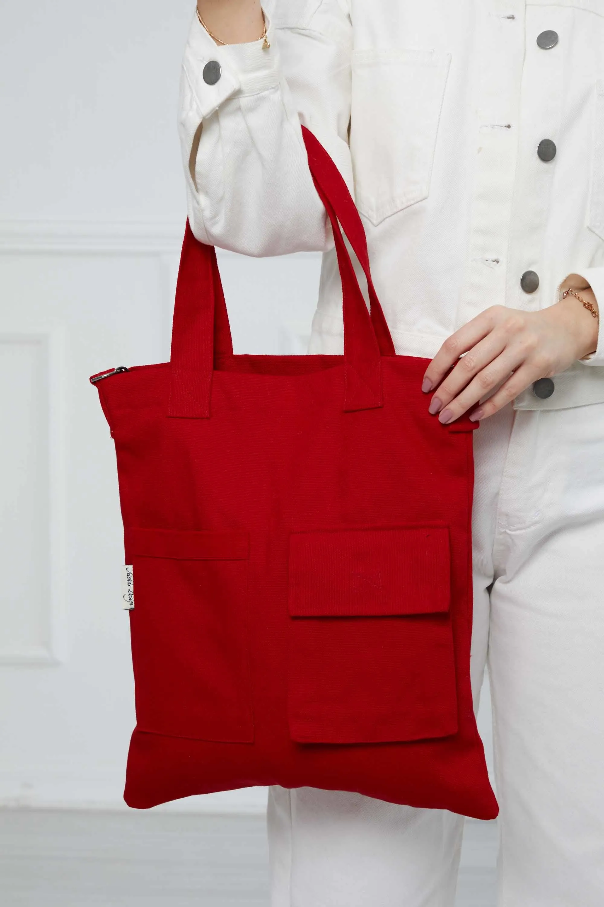 Canvas Hand Shoulder Tote Bag with Front Pockets Casual Large Capacity Daily Travel Shopping Bag,CK-20