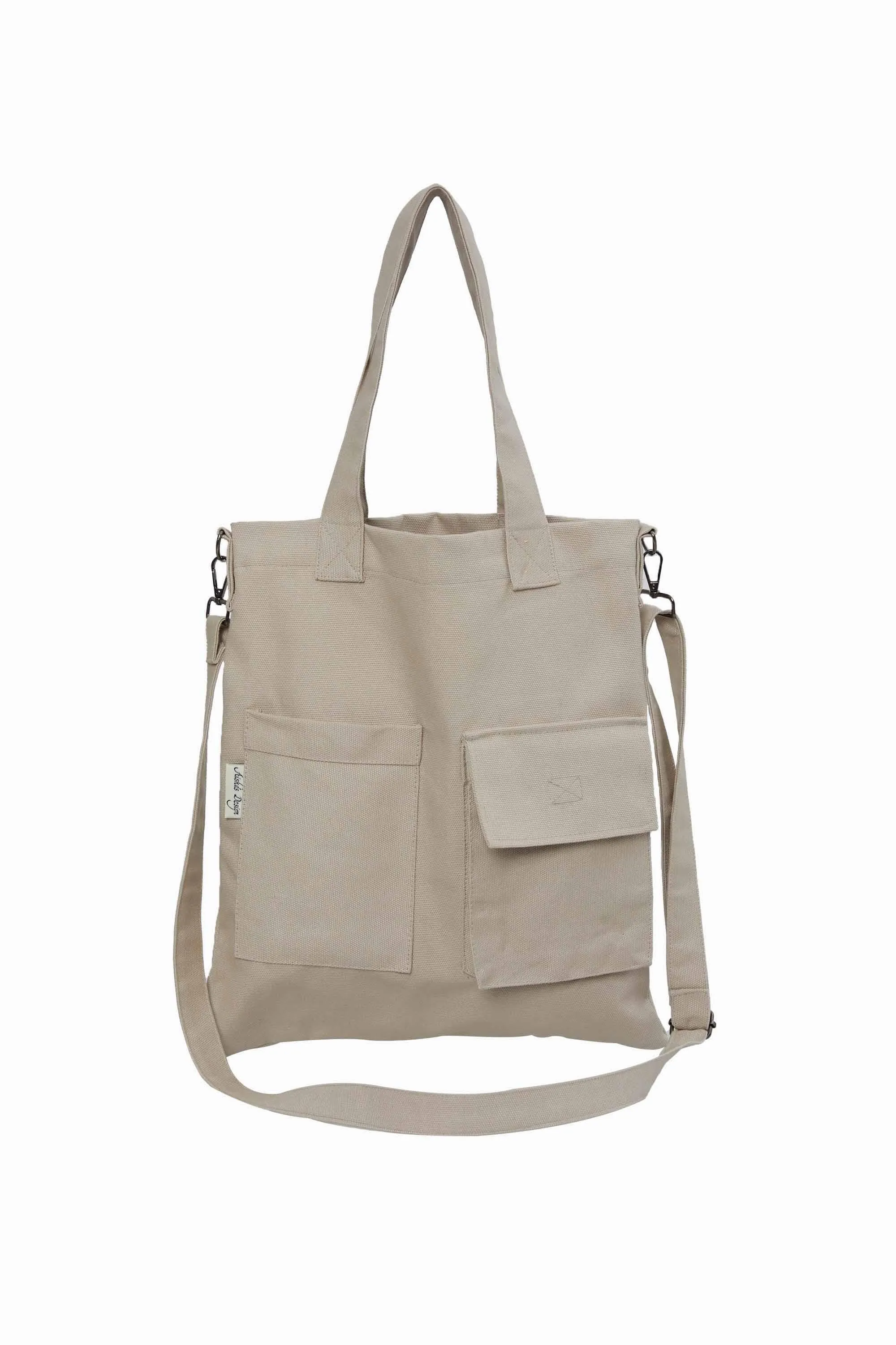 Canvas Hand Shoulder Tote Bag with Front Pockets Casual Large Capacity Daily Travel Shopping Bag,CK-20