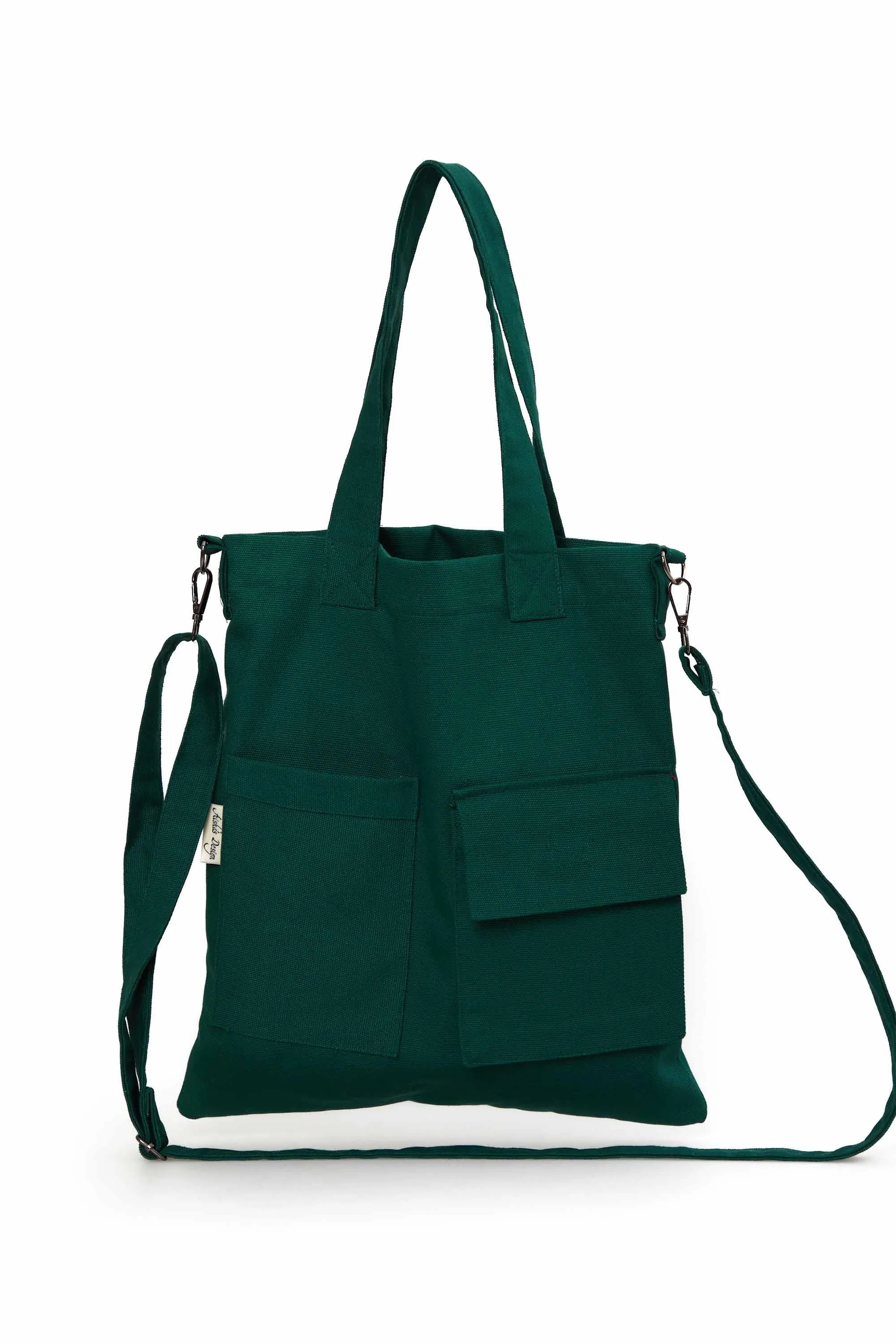 Canvas Hand Shoulder Tote Bag with Front Pockets Casual Large Capacity Daily Travel Shopping Bag,CK-20