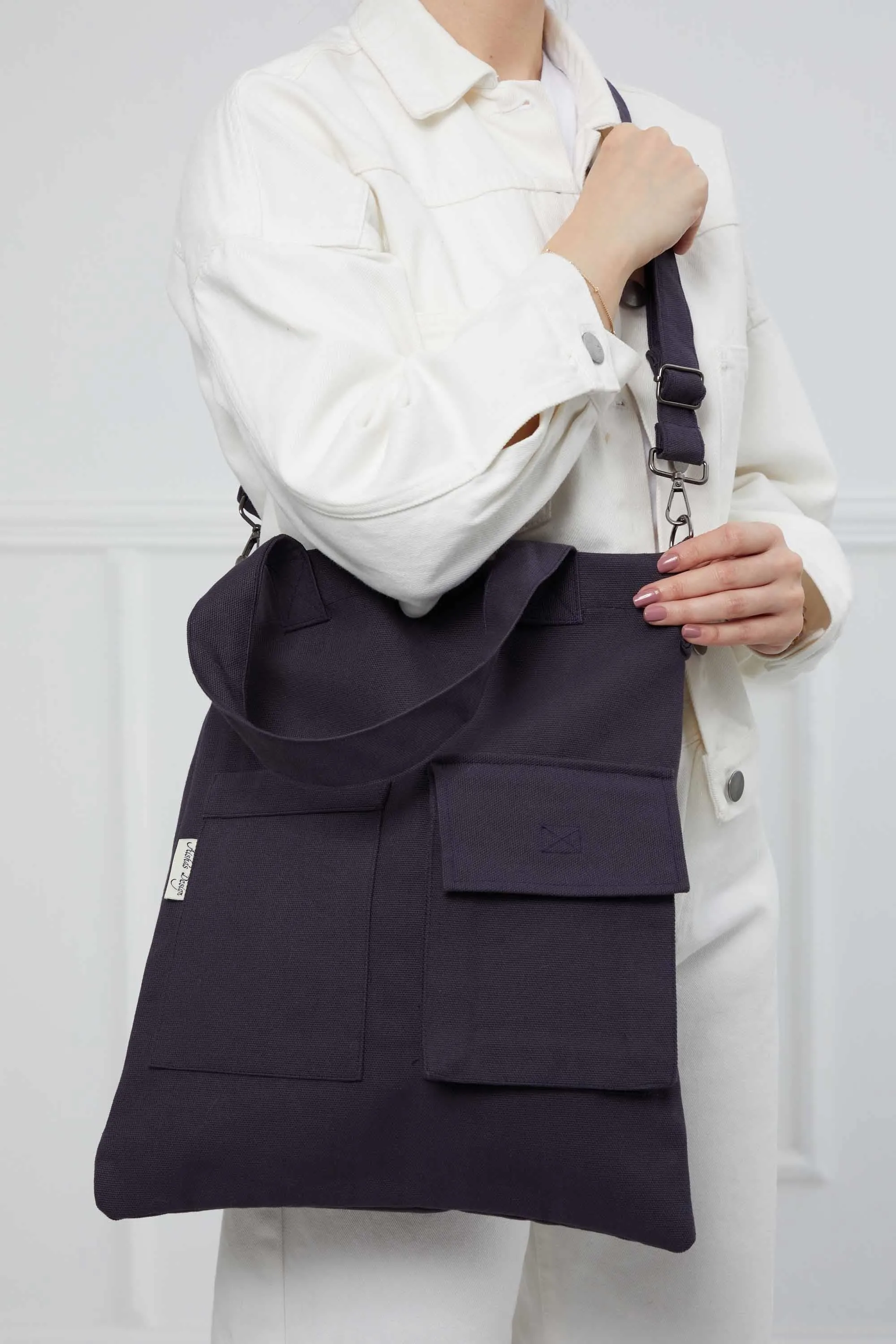 Canvas Hand Shoulder Tote Bag with Front Pockets Casual Large Capacity Daily Travel Shopping Bag,CK-20