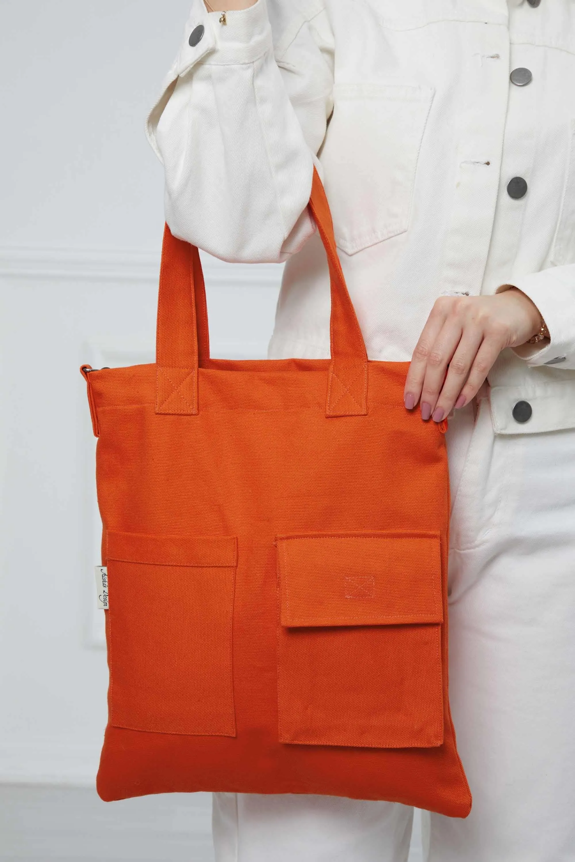 Canvas Hand Shoulder Tote Bag with Front Pockets Casual Large Capacity Daily Travel Shopping Bag,CK-20