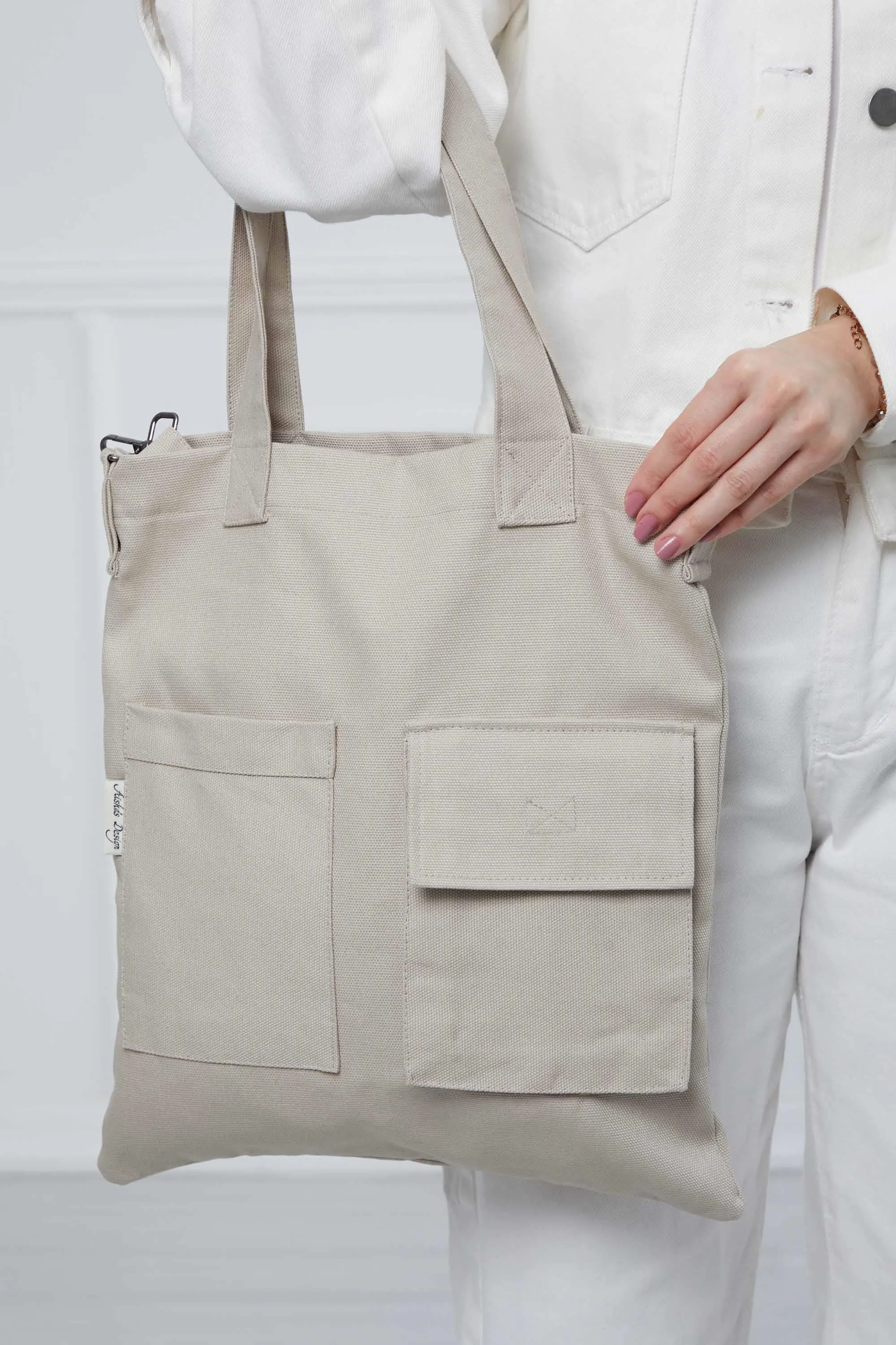 Canvas Hand Shoulder Tote Bag with Front Pockets Casual Large Capacity Daily Travel Shopping Bag,CK-20