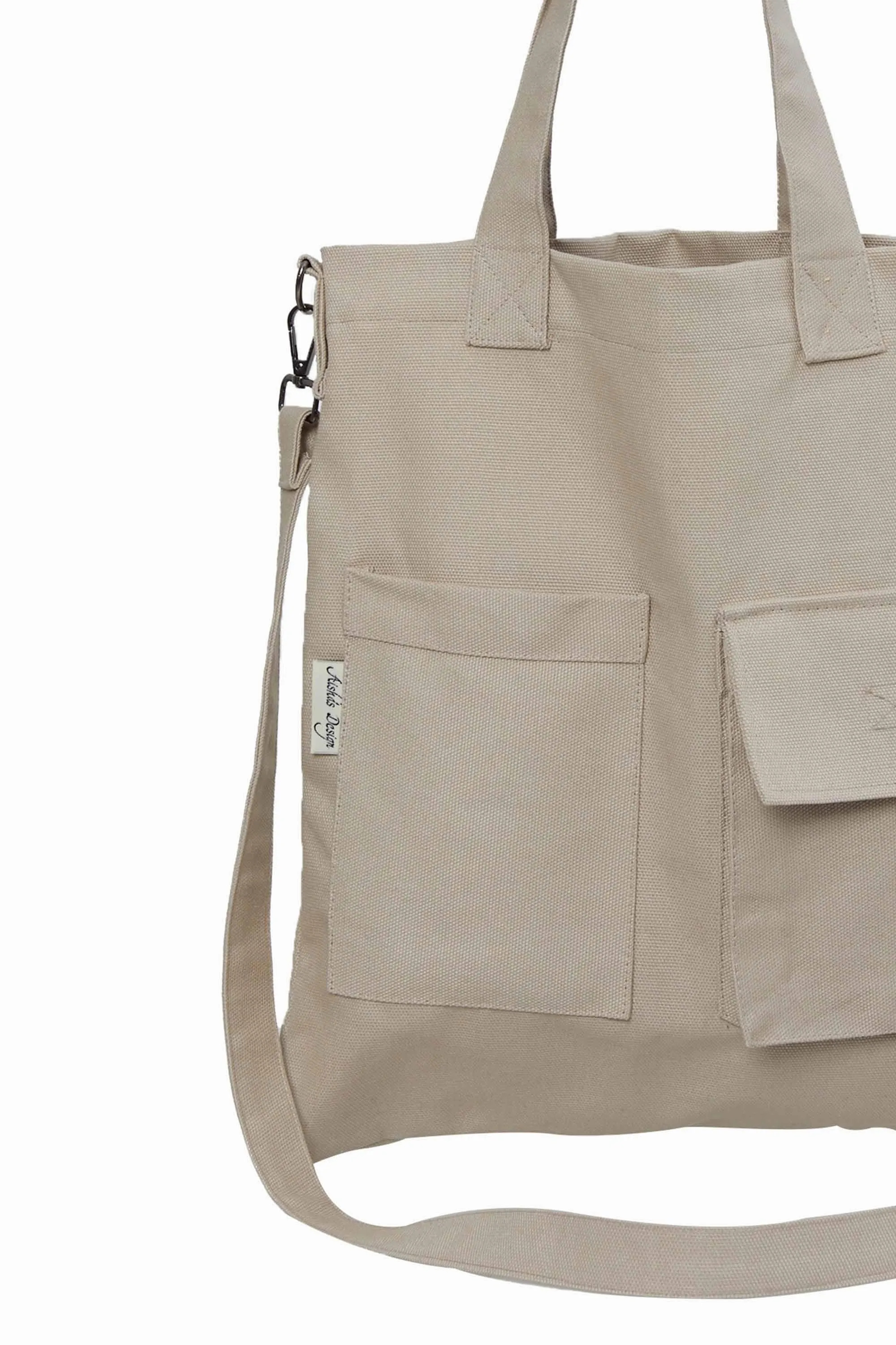 Canvas Hand Shoulder Tote Bag with Front Pockets Casual Large Capacity Daily Travel Shopping Bag,CK-20