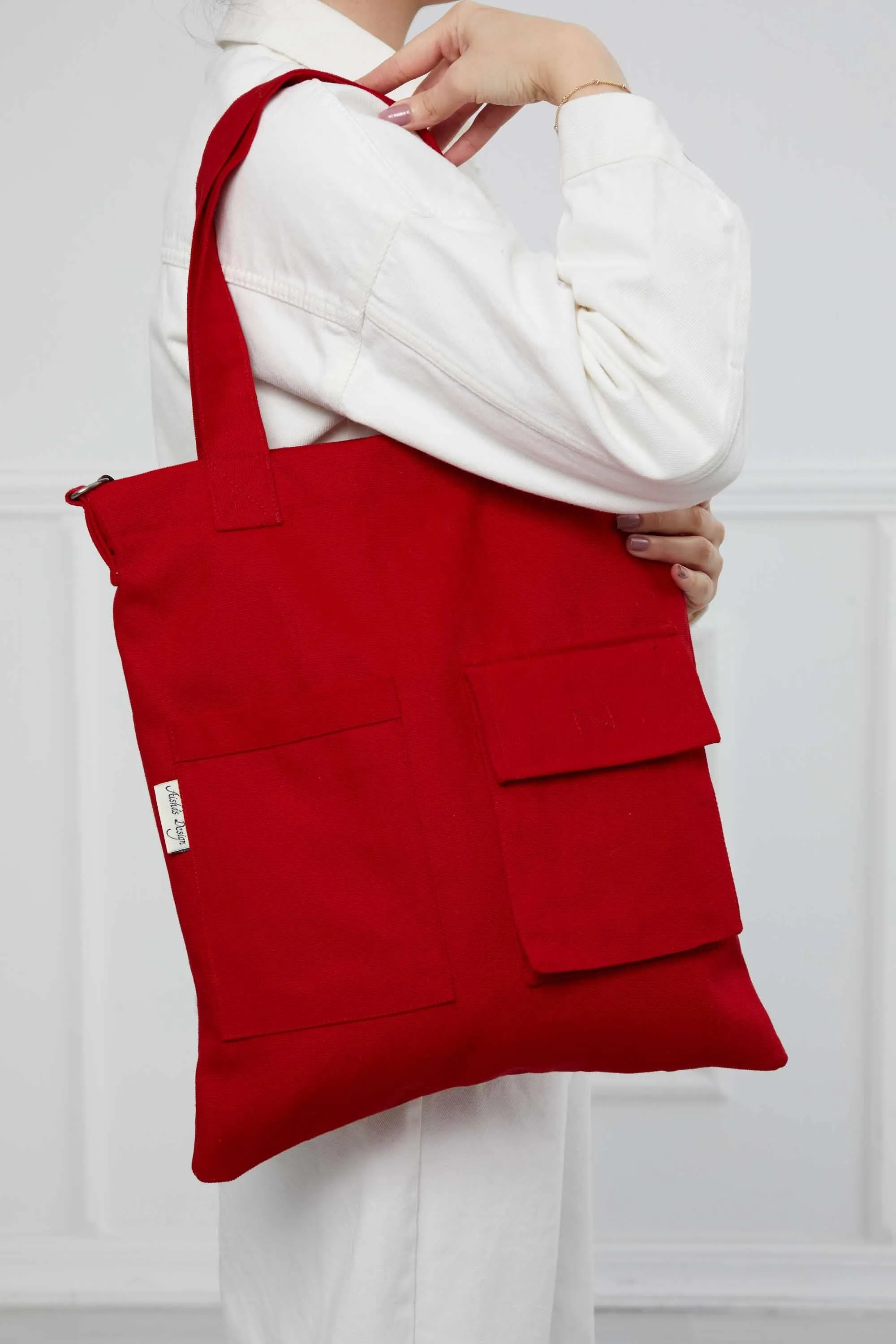 Canvas Hand Shoulder Tote Bag with Front Pockets Casual Large Capacity Daily Travel Shopping Bag,CK-20