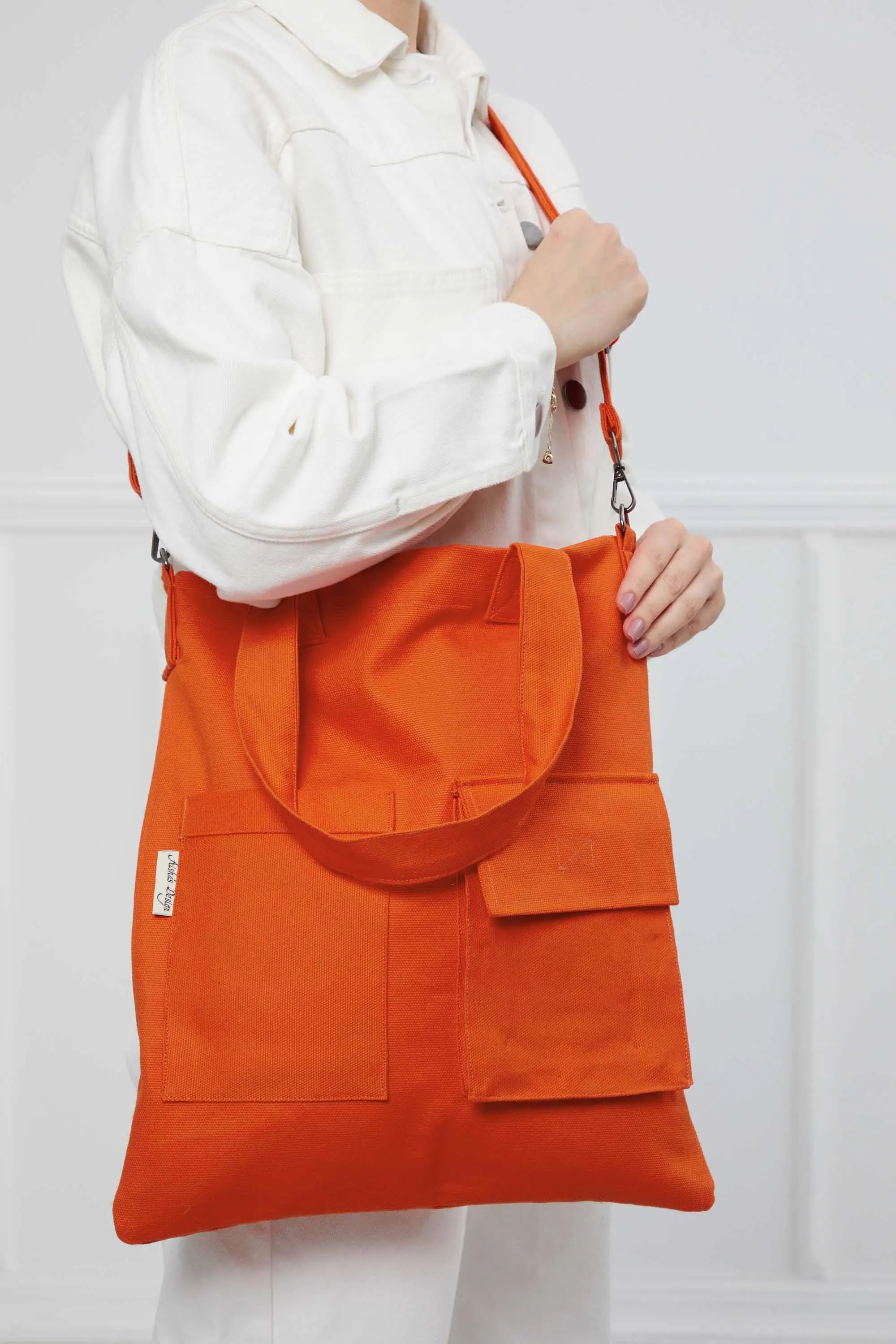 Canvas Hand Shoulder Tote Bag with Front Pockets Casual Large Capacity Daily Travel Shopping Bag,CK-20