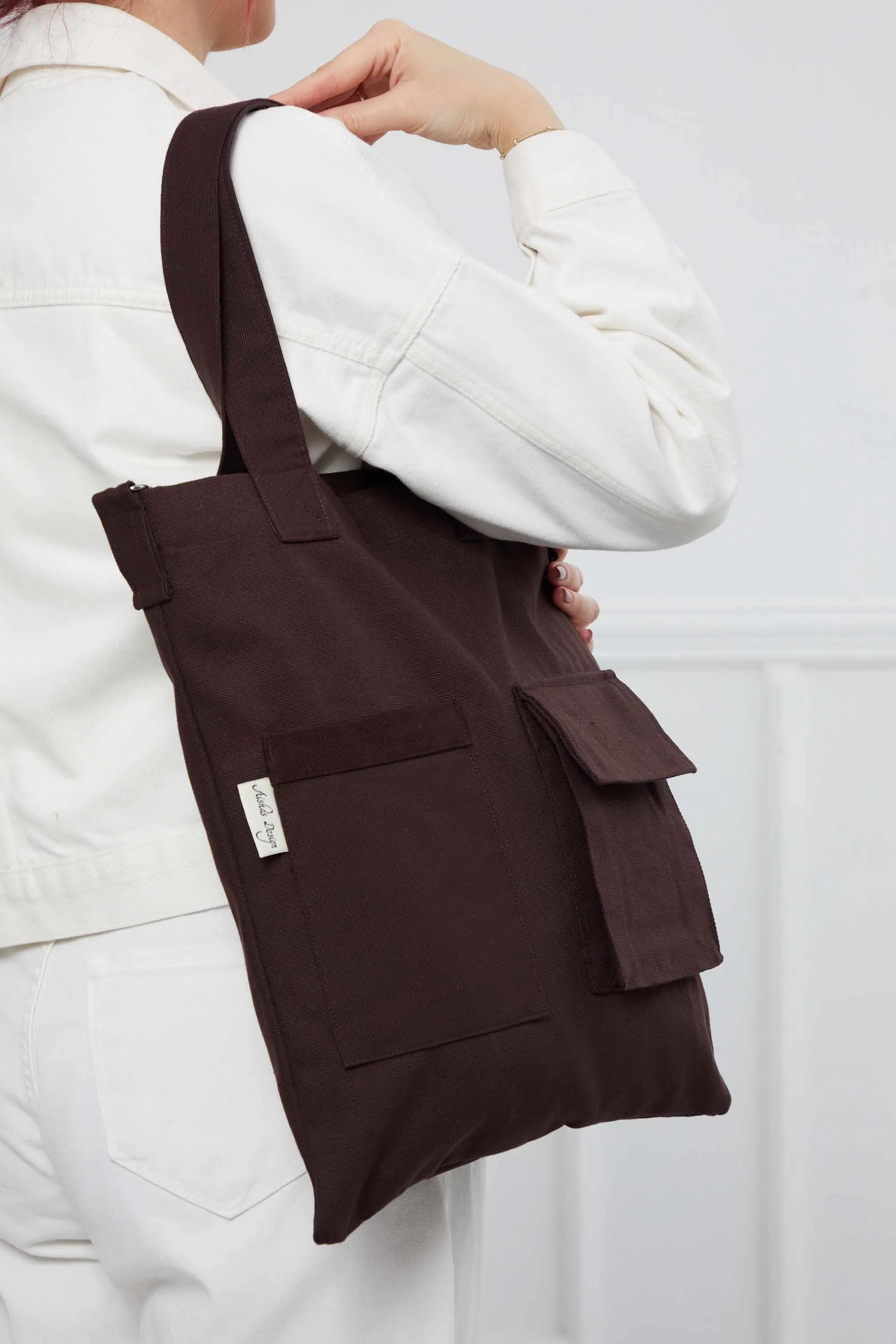 Canvas Hand Shoulder Tote Bag with Front Pockets Casual Large Capacity Daily Travel Shopping Bag,CK-20