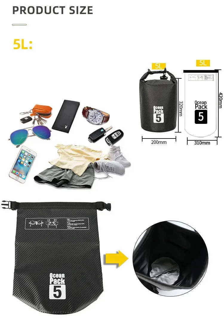 Carbon Fiber Waterproof Swimming Bag Dry Sack 2/3/5/10/15/20/30L Floating Dry Gear Bags For Boating Fishing Rafting Swimming
