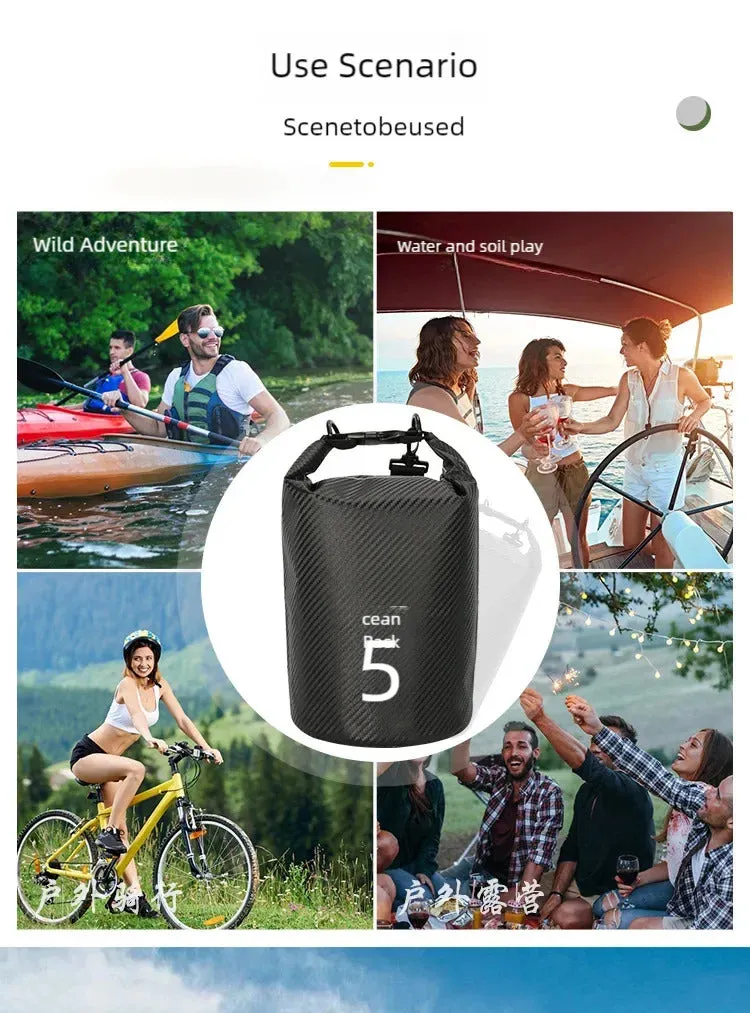 Carbon Fiber Waterproof Swimming Bag Dry Sack 2/3/5/10/15/20/30L Floating Dry Gear Bags For Boating Fishing Rafting Swimming