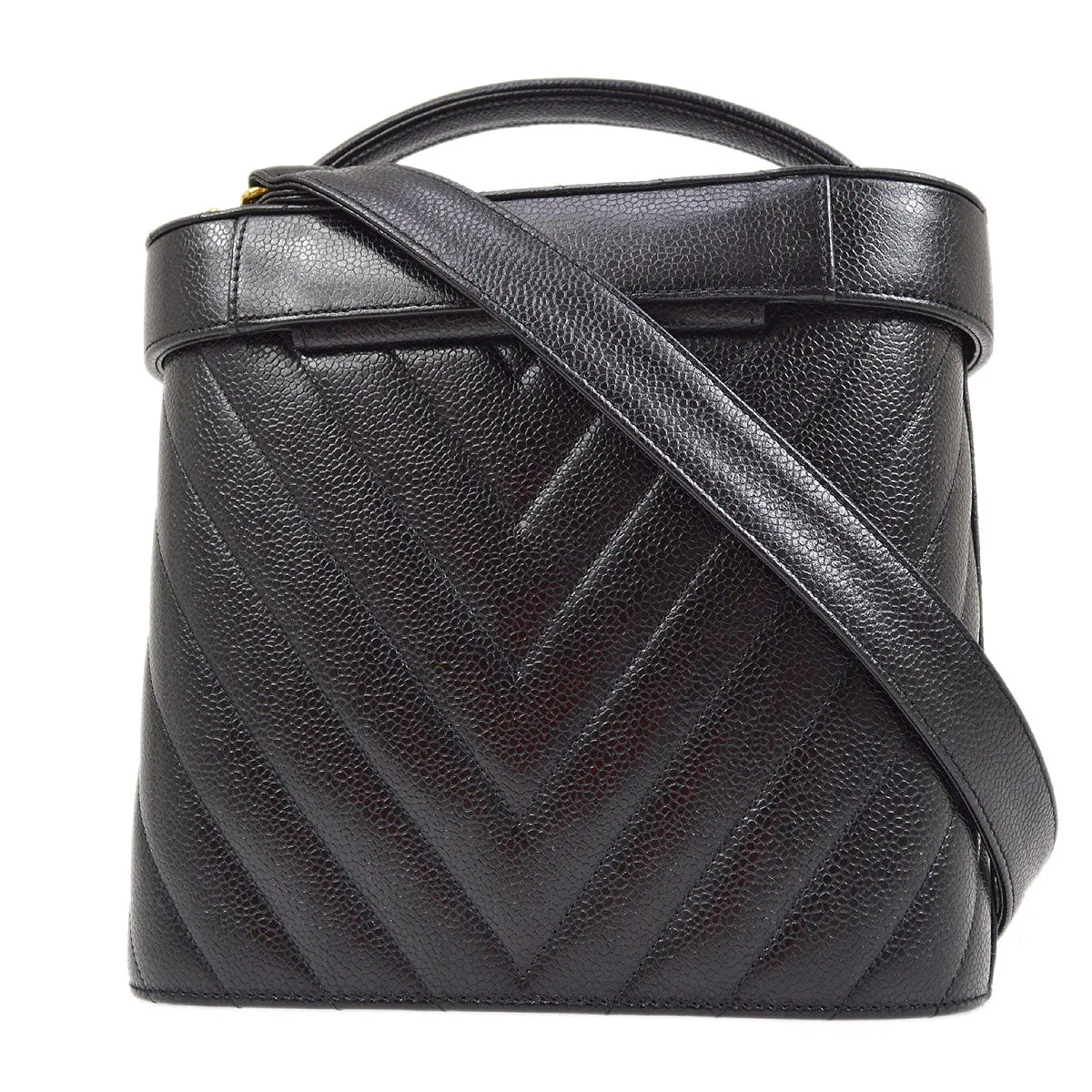 CHANEL 1996-1997 Black Caviar Chevron Vanity Handbag 63947