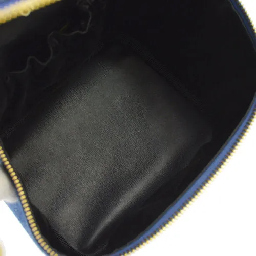 CHANEL 1996-1997 CC Logos Cosmetic Vanity Hand Bag Blue Denim ao07497