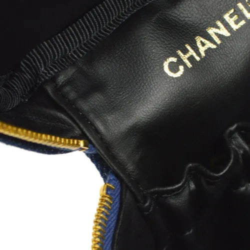 CHANEL 1996-1997 CC Logos Cosmetic Vanity Hand Bag Blue Denim ao07497