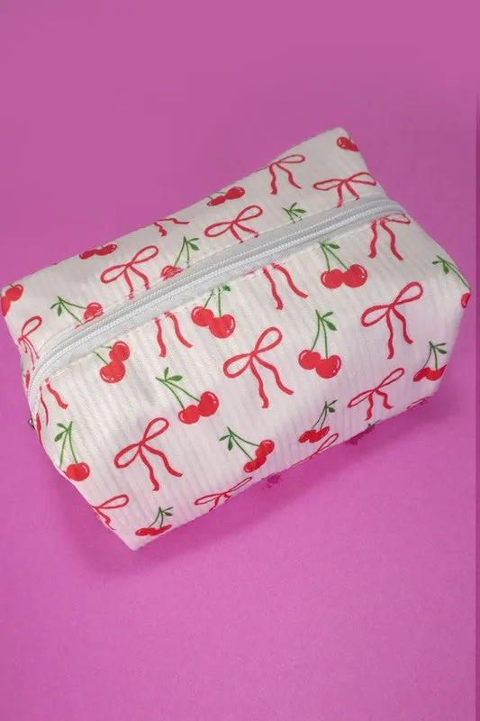 Cherry Bow Zipper Pouch Bag