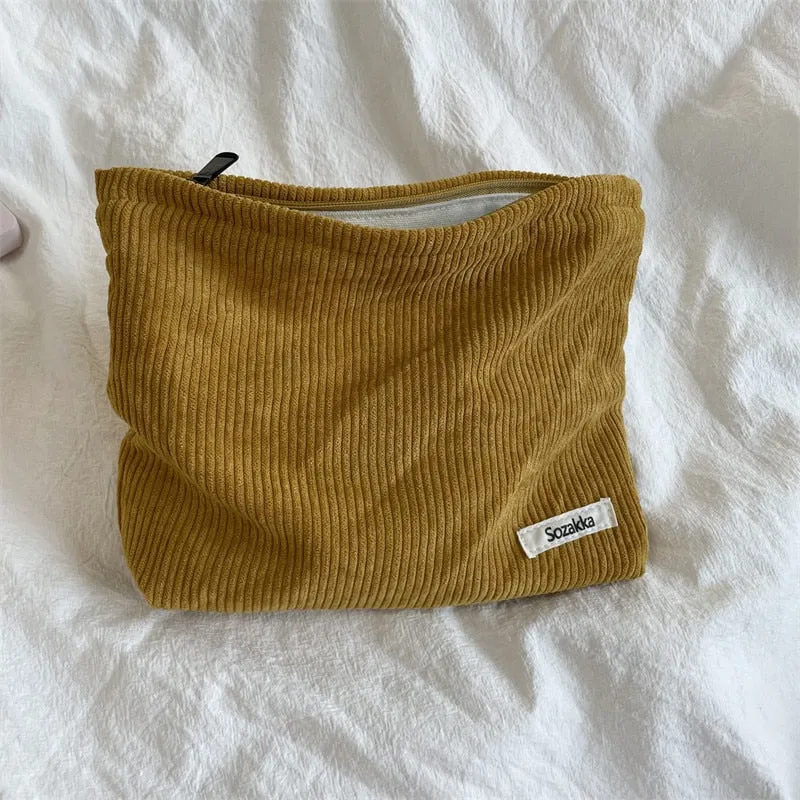 Corduroy Travel Cosmetic Bag Portable Makeup Storage Bag Purses Women Large Capacity Zipper Make Up Organizer Storage Clutch