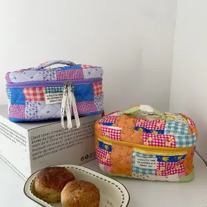 Cute Fresh Puzzle Orange Purple Quilted cotton Cosmetic Organizer, Makeup Toiletry Organizer, Large Capacity Makeup Bag