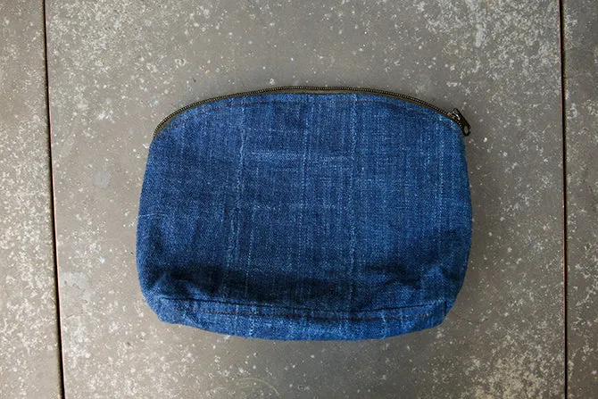 Dyed Mudcloth Fabric, African Indigo Textile, Accessory Makeup Bag
