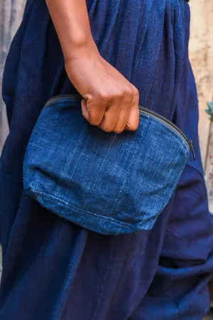 Dyed Mudcloth Fabric, African Indigo Textile, Accessory Makeup Bag