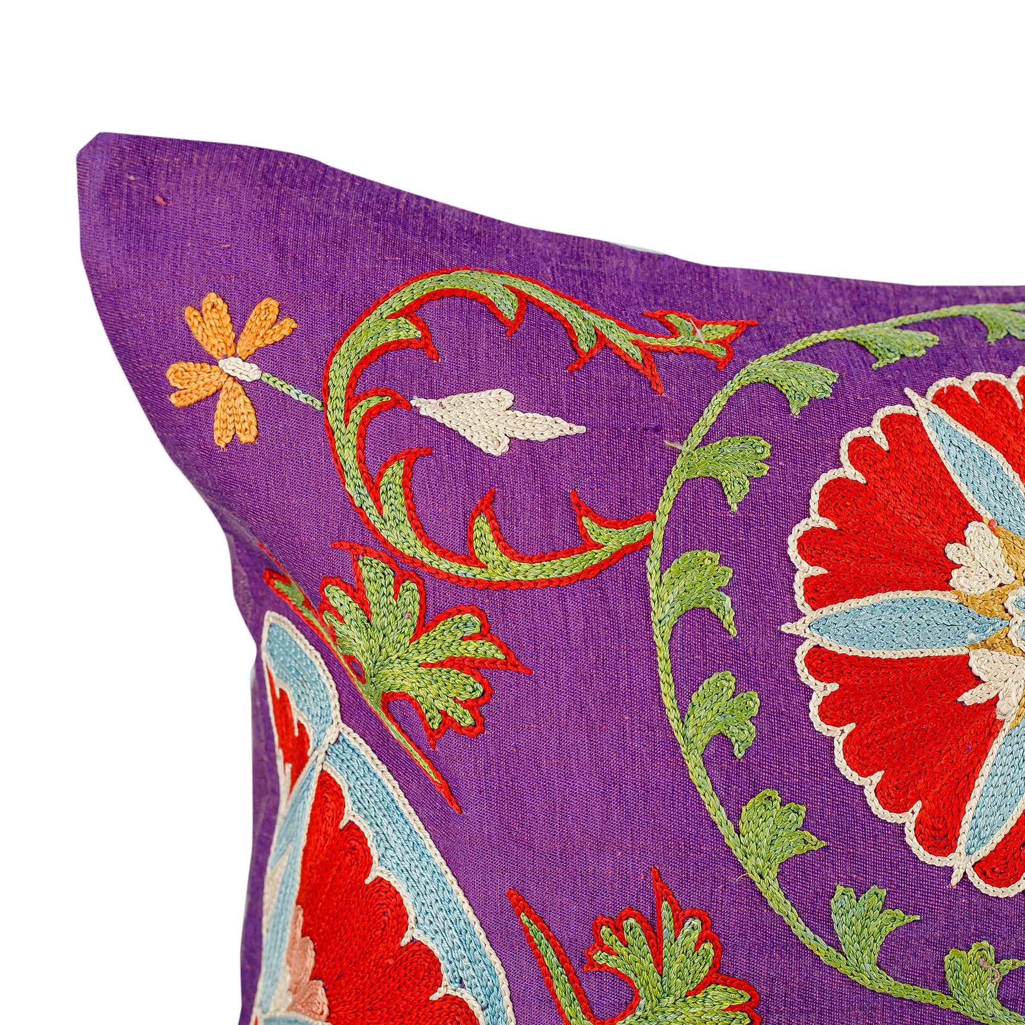 Embroidered Purple Silk and Cotton Cushion Cover - Glimpses of Purple Nobility | NOVICA