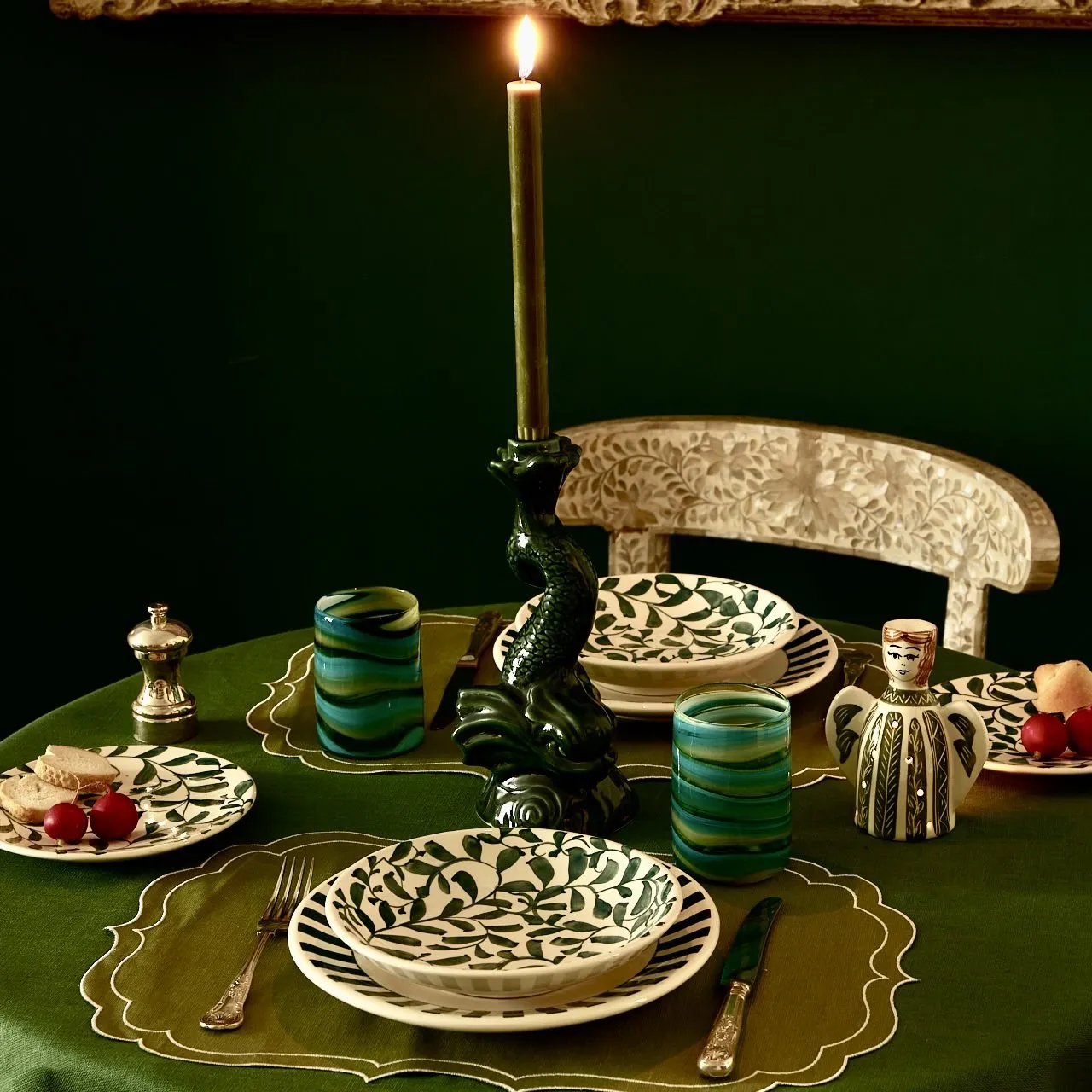 Emerald Green Dolphin Candlestick