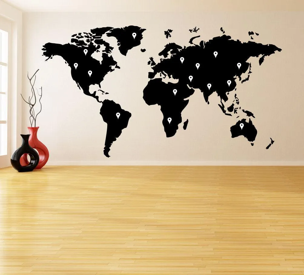 Large World Map Wall Decal Decor Sticker