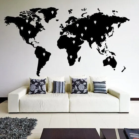Large World Map Wall Decal Decor Sticker