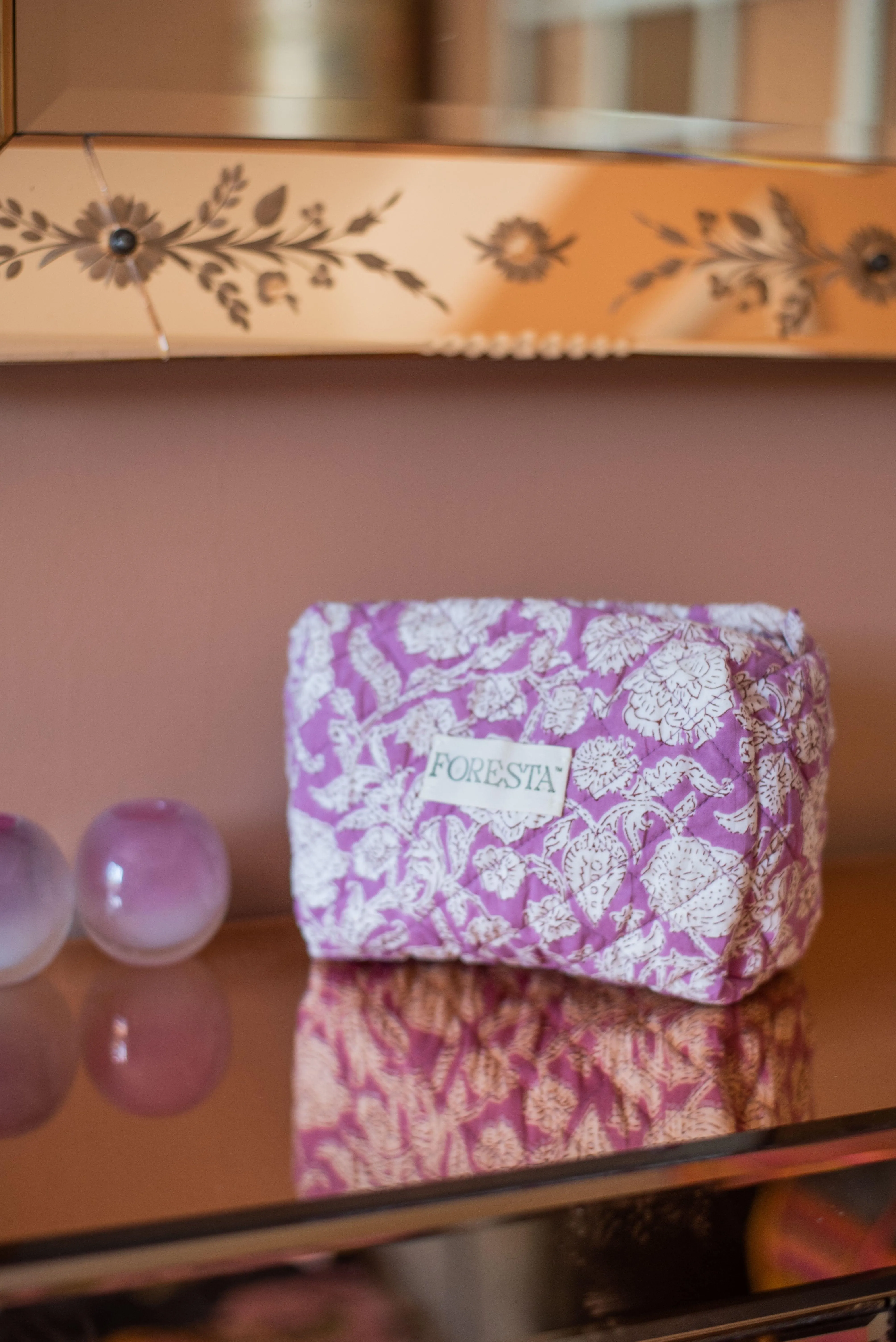 Lilac quilted makeup bag