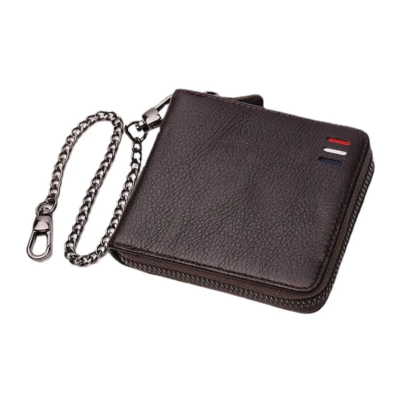 Men Genuine Leather RFID Anti-theft Chain Multi-slot Retro Business Card Holder Wallet