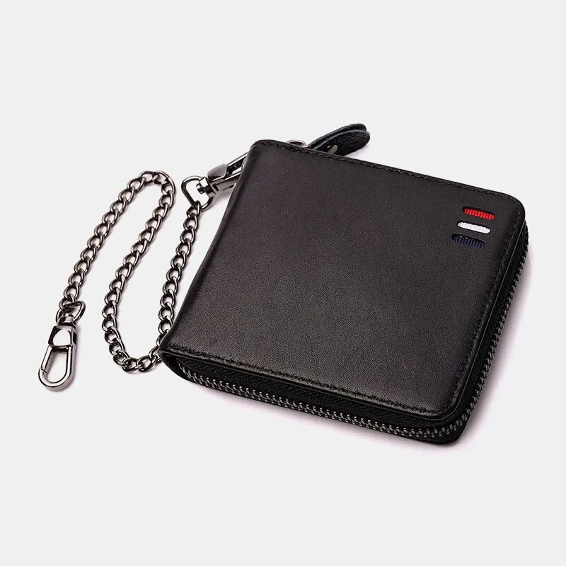 Men Genuine Leather RFID Anti-theft Chain Multi-slot Retro Business Card Holder Wallet
